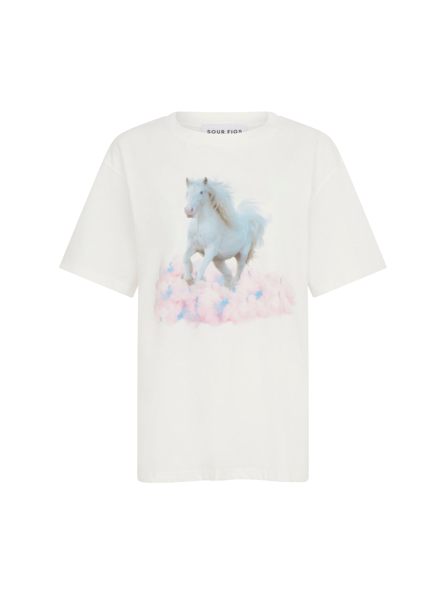 SOUR FIGS White Horse Print Unisex T-Shirt in White