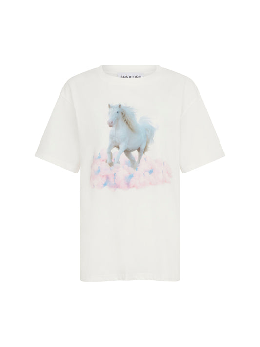 SOUR FIGS White Horse Print Unisex T-Shirt in White