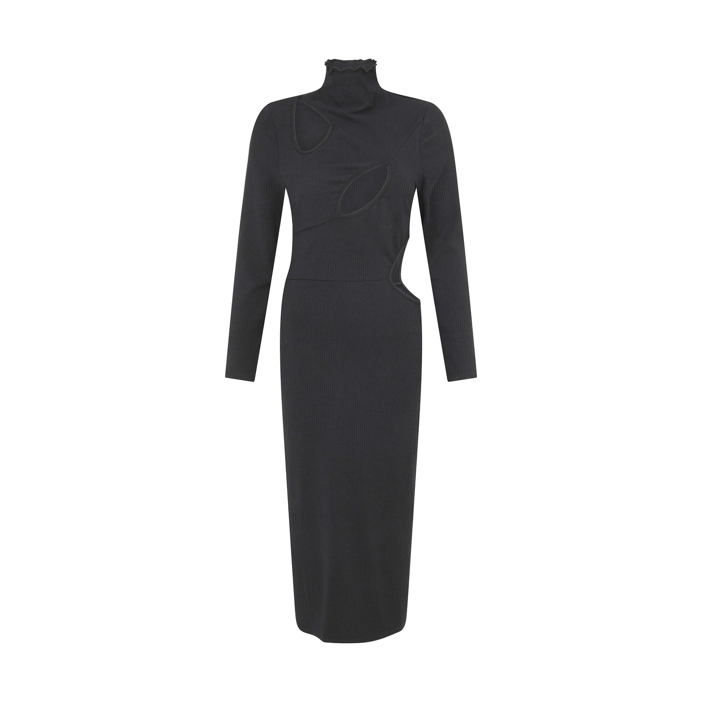 SOUR FIGS Black Cutout Stretch Knit Midi Dress