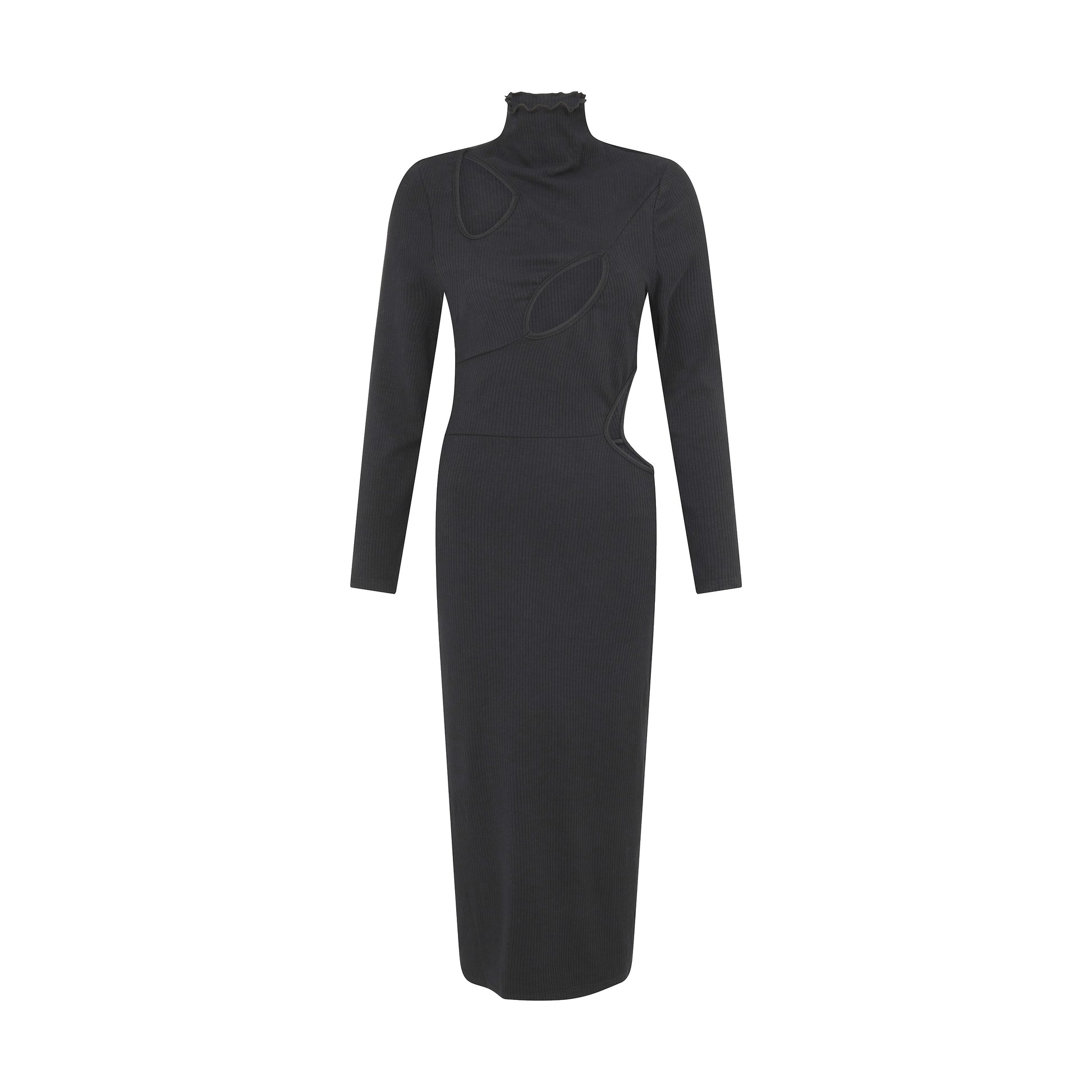 SOUR FIGS Black Cutout Stretch Knit Midi Dress