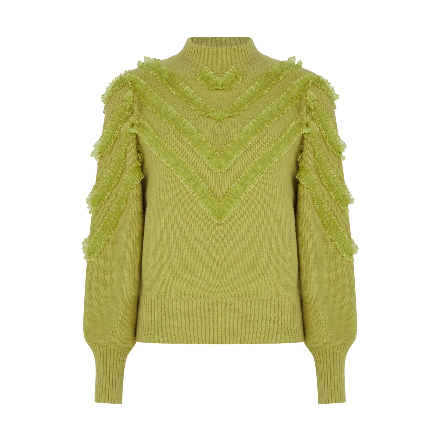 Sour Figs chartreuse green chevron ruffle-detail knit jumper product image