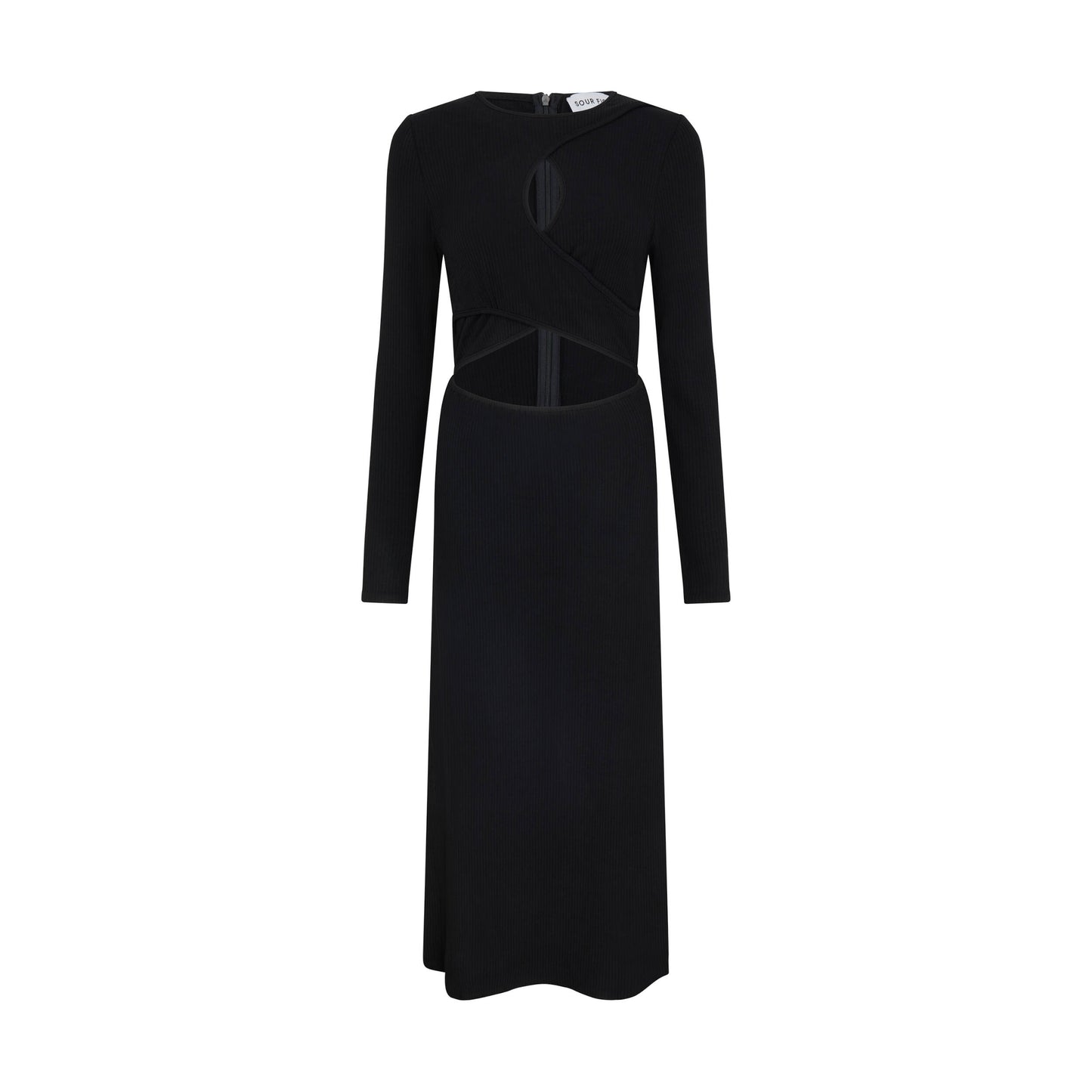 Sour Figs Cross Front Cut-Out Midi Dress in Black