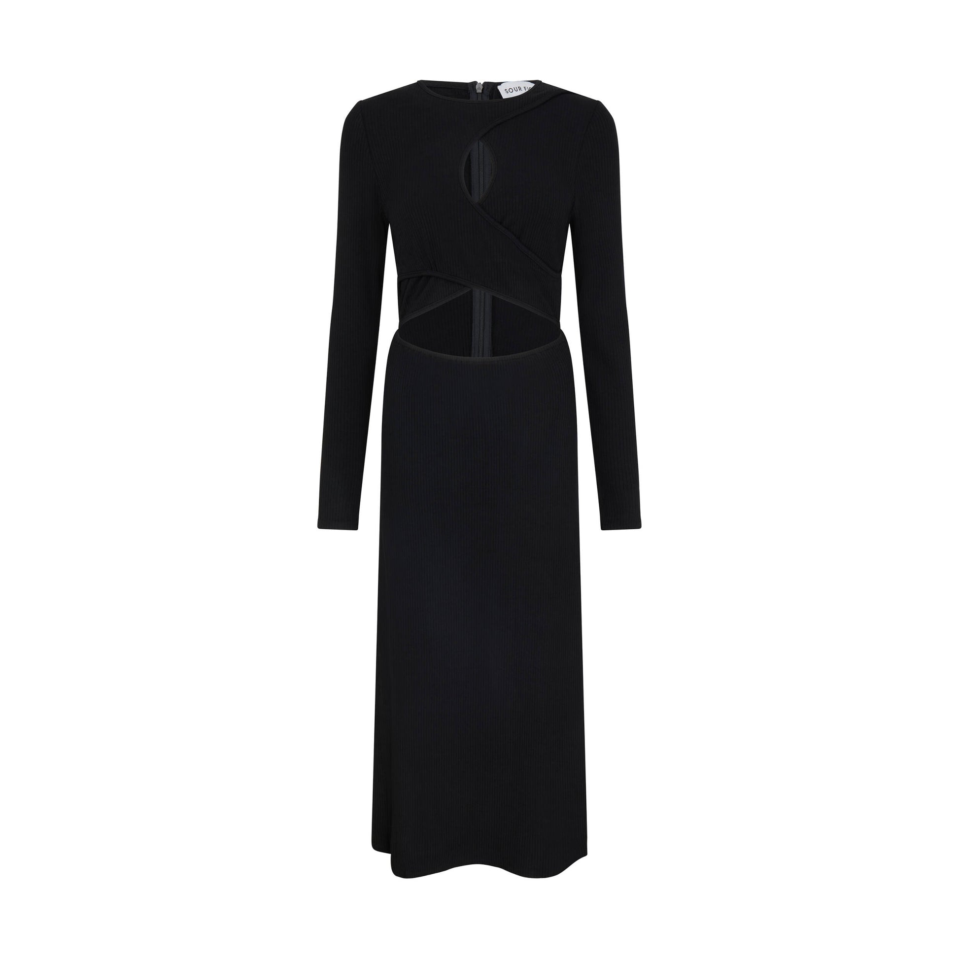 Sour Figs Cross Front Cut-Out Midi Dress in Black