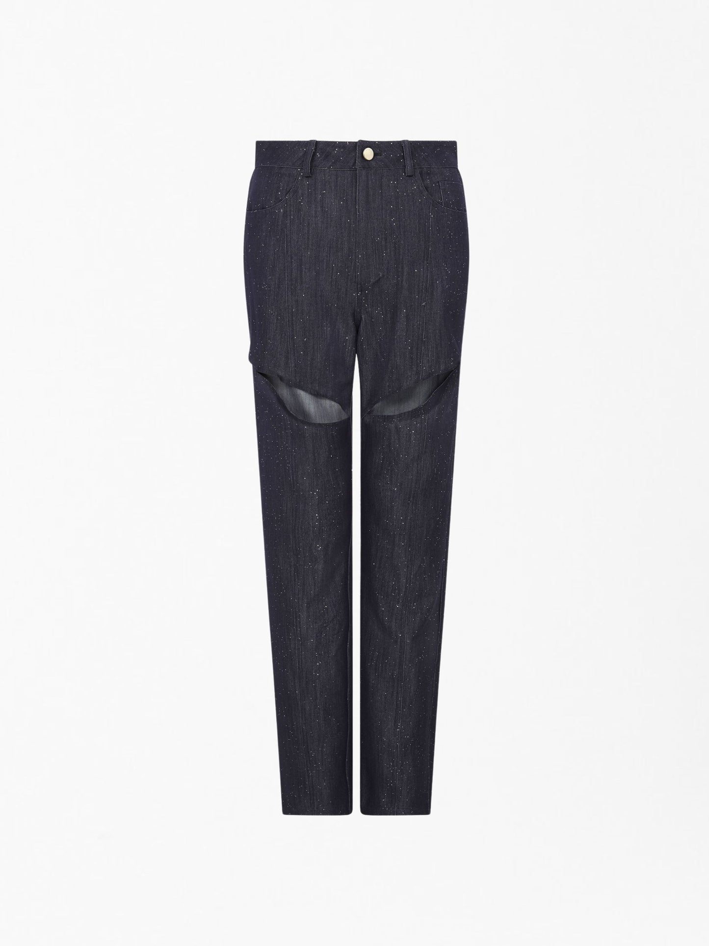 SOUR FIGS Embellished Sparkly Cut-Out Jeans in Profound Blue