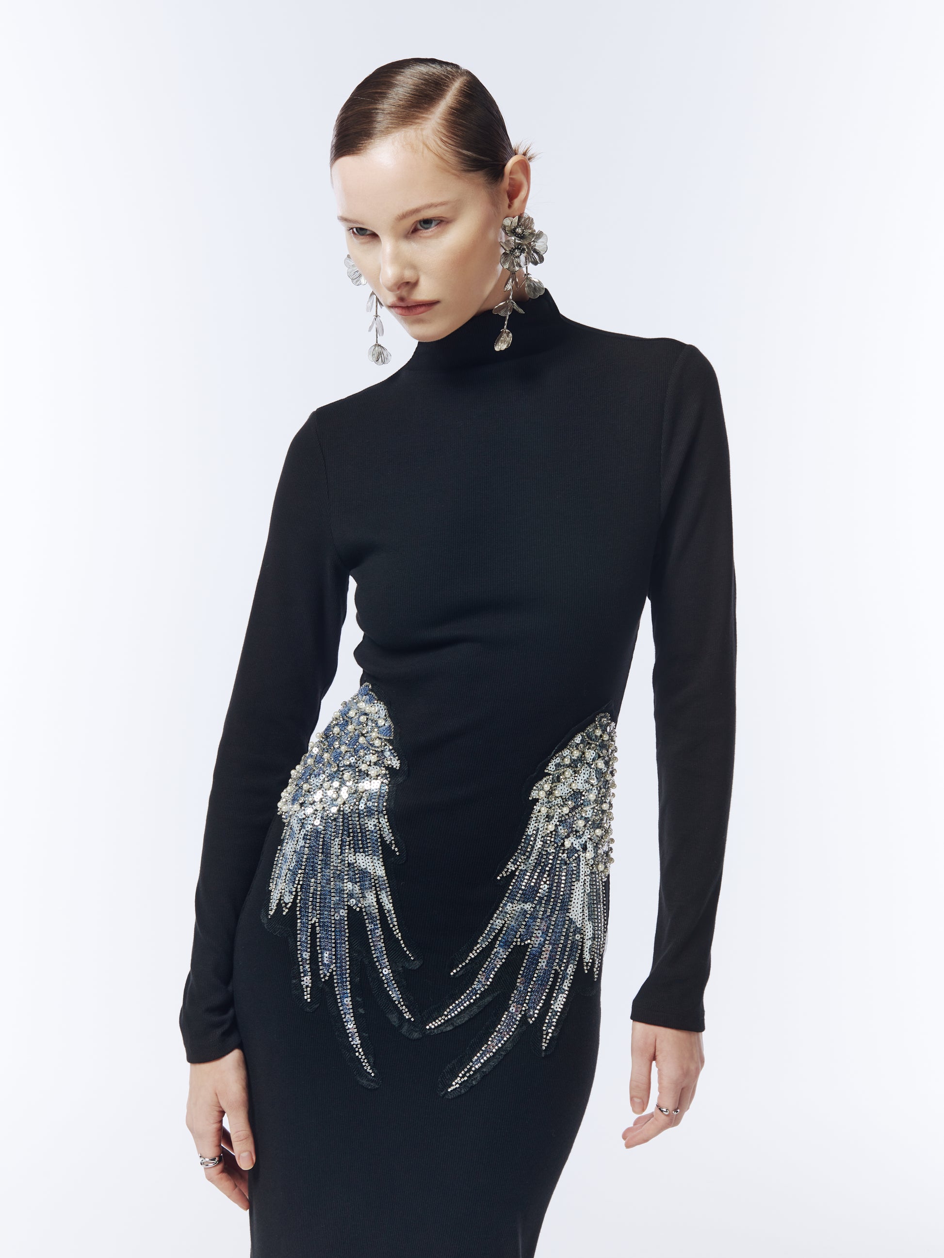 SOUR FIGS Designer embellished black maxi dress ideal for red carpet, formal or party occasion.