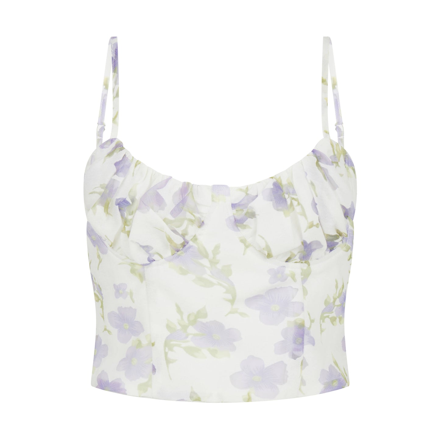 Floral Print Crop Singlet Top in White Lilac