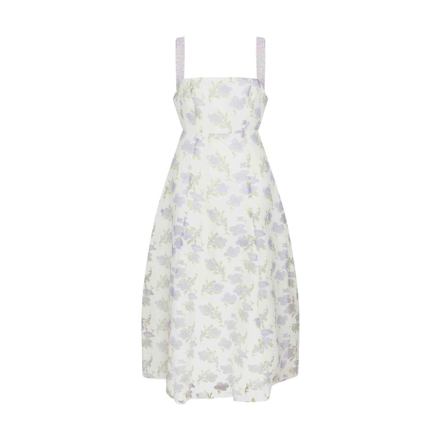 Floral Print Midi Dress in White and Lilac