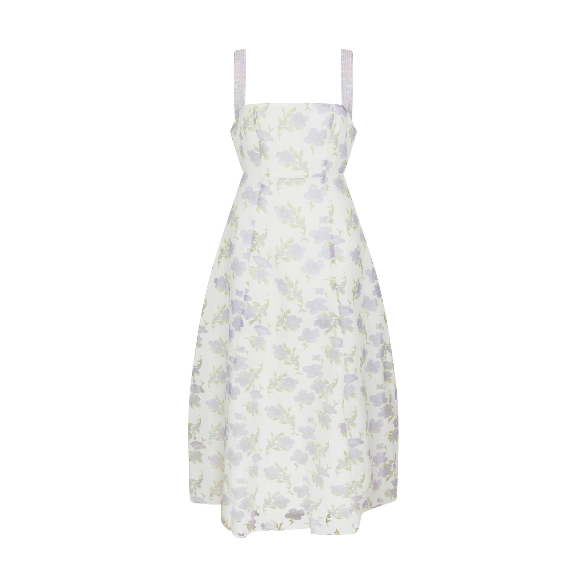 Floral Print Midi Dress in White and Lilac