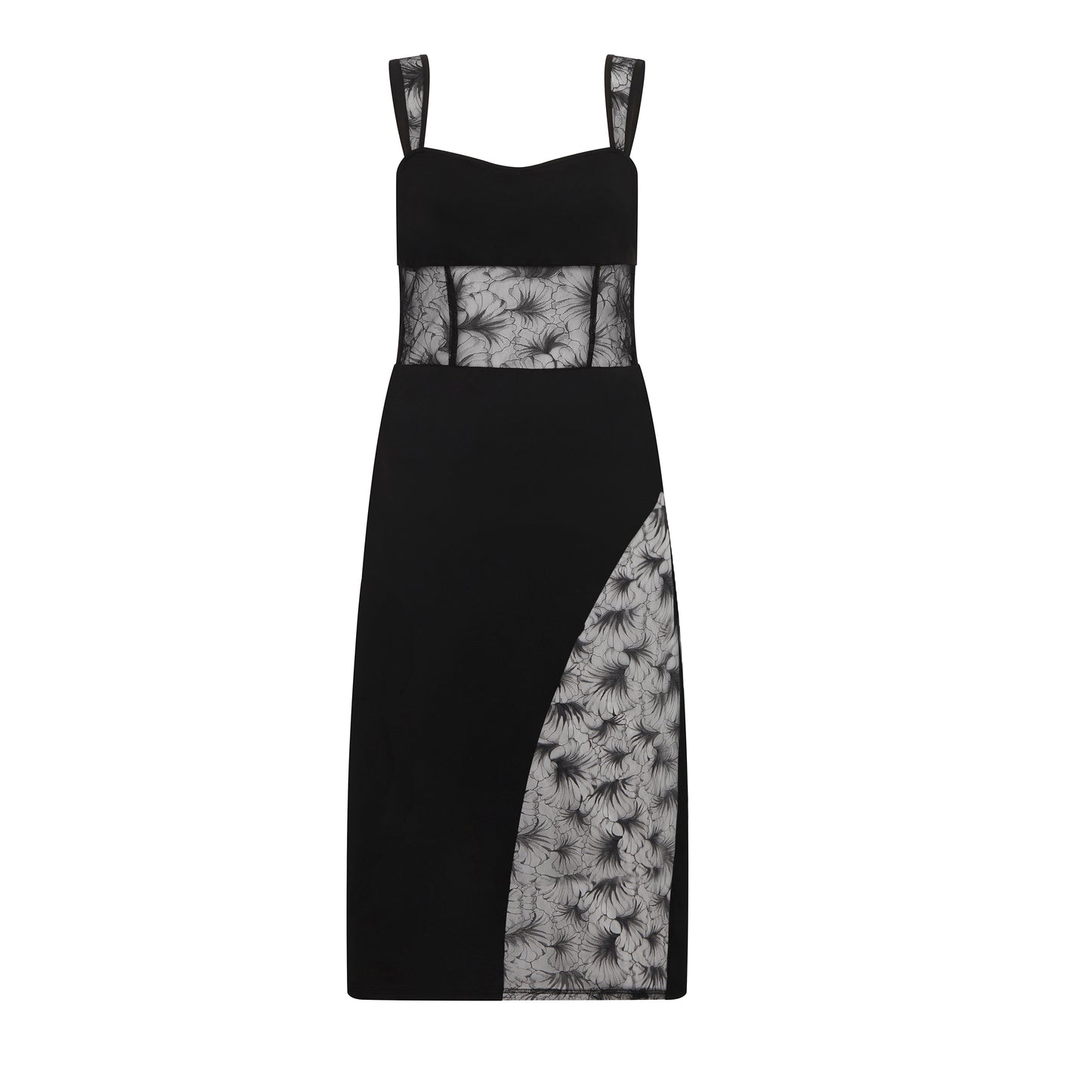 SOUR FIGS Lace Panelled Midi Dress in Black