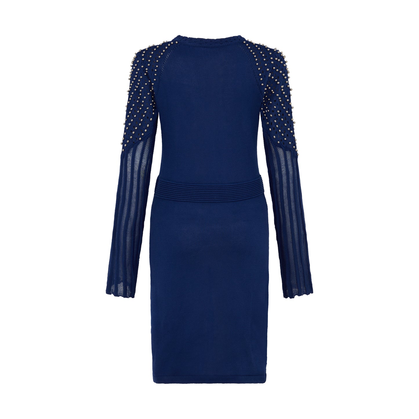 SOUR FIGS Studded Sheer Knit Mini Jumper Dress in Midnight Blue