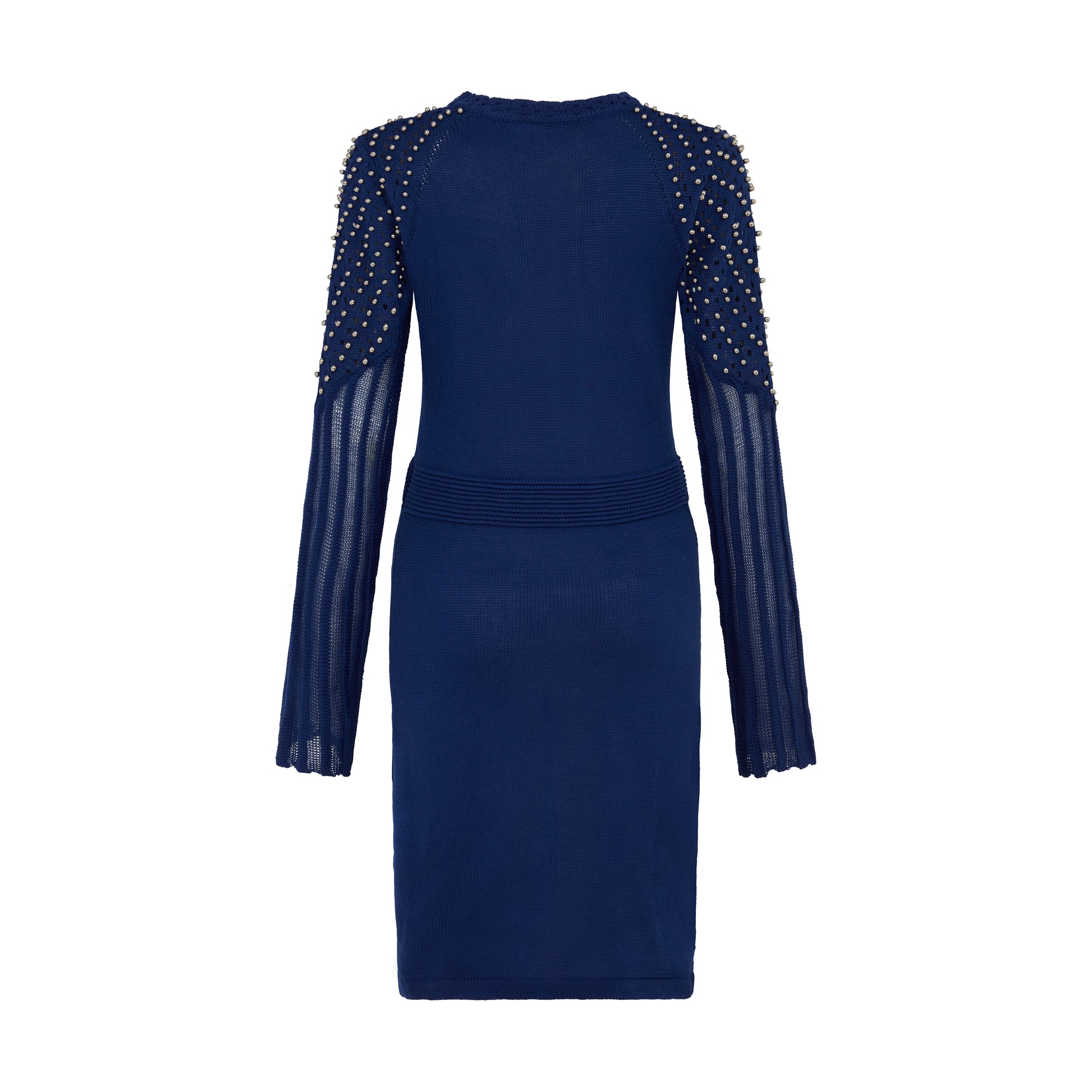 SOUR FIGS Studded Sheer Knit Mini Jumper Dress in Midnight Blue
