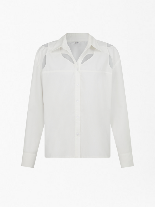 Cut-Out Long-Sleeve Shirt in White