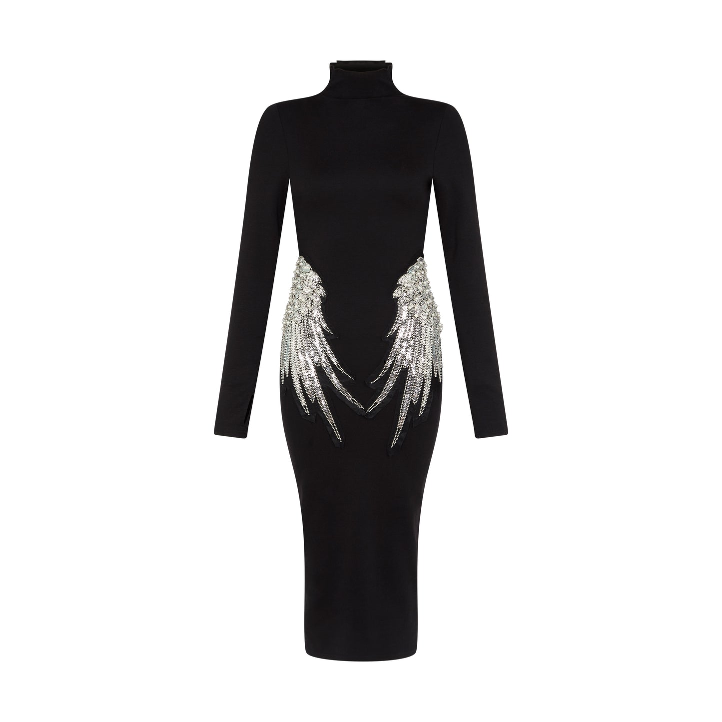SOUR FIGS Embellished Wing Detail Turtleneck Dress in Black