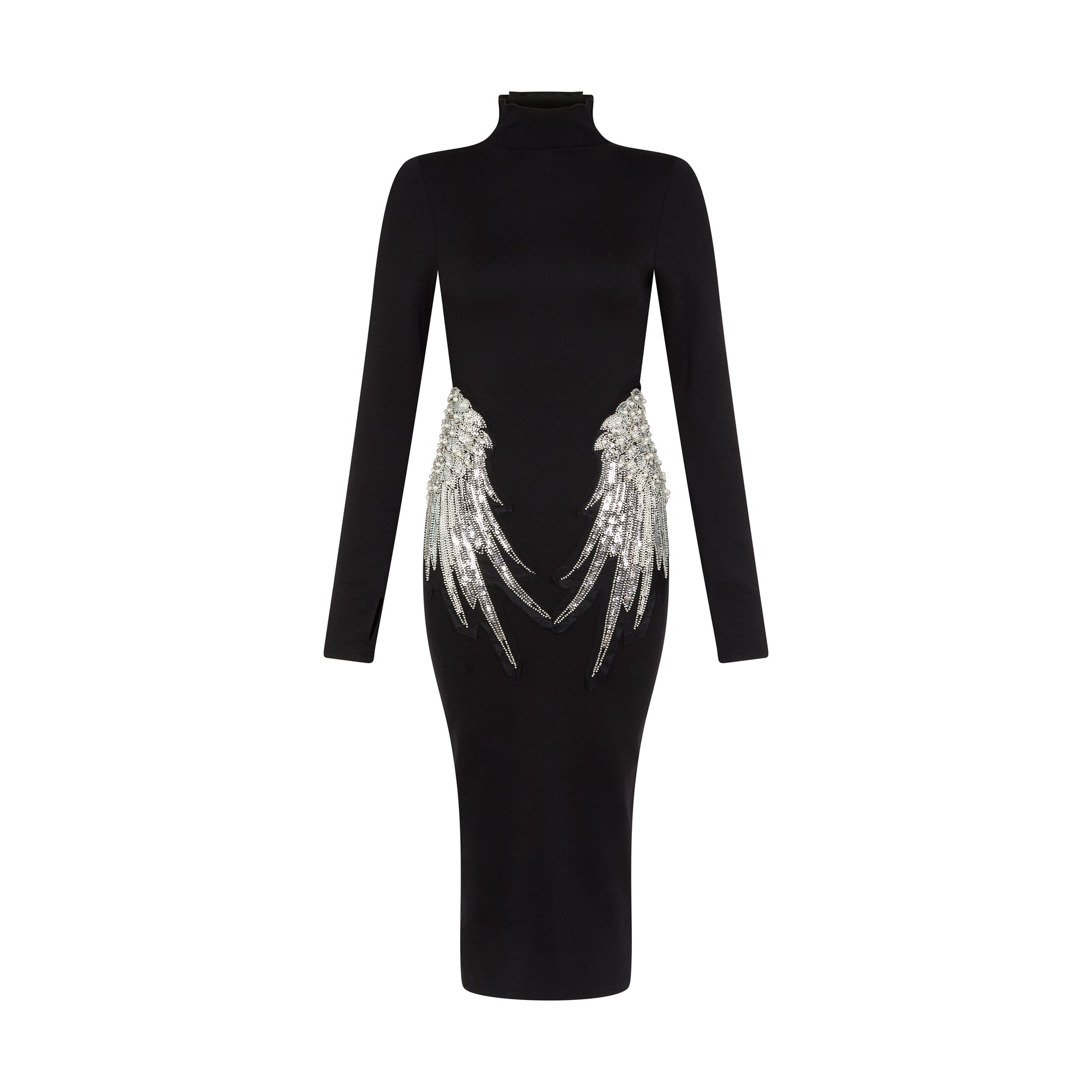 SOUR FIGS Embellished Wing Detail Turtleneck Dress in Black