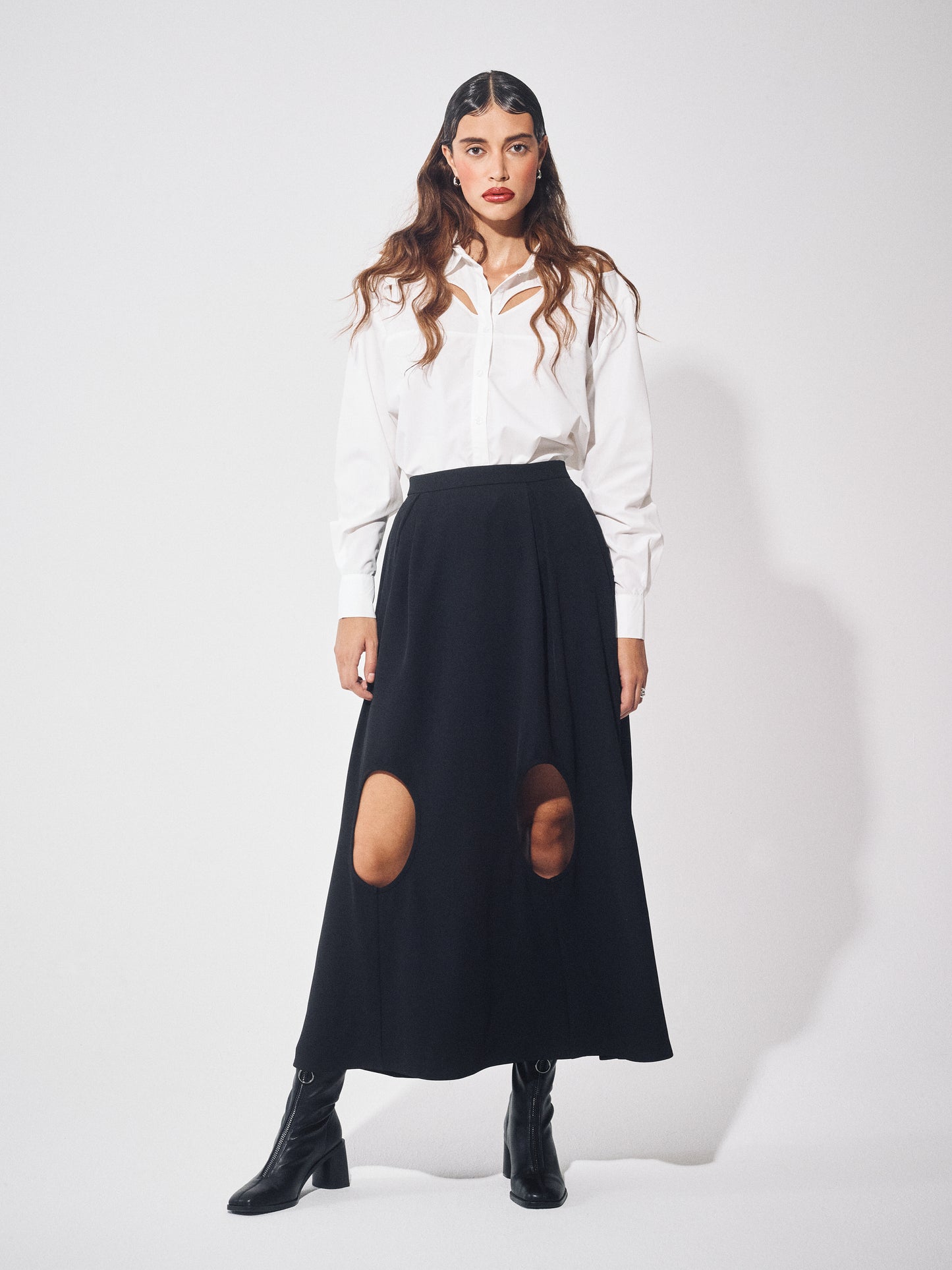 SOUR FIGS Flare Cut-Out Skirt in Black