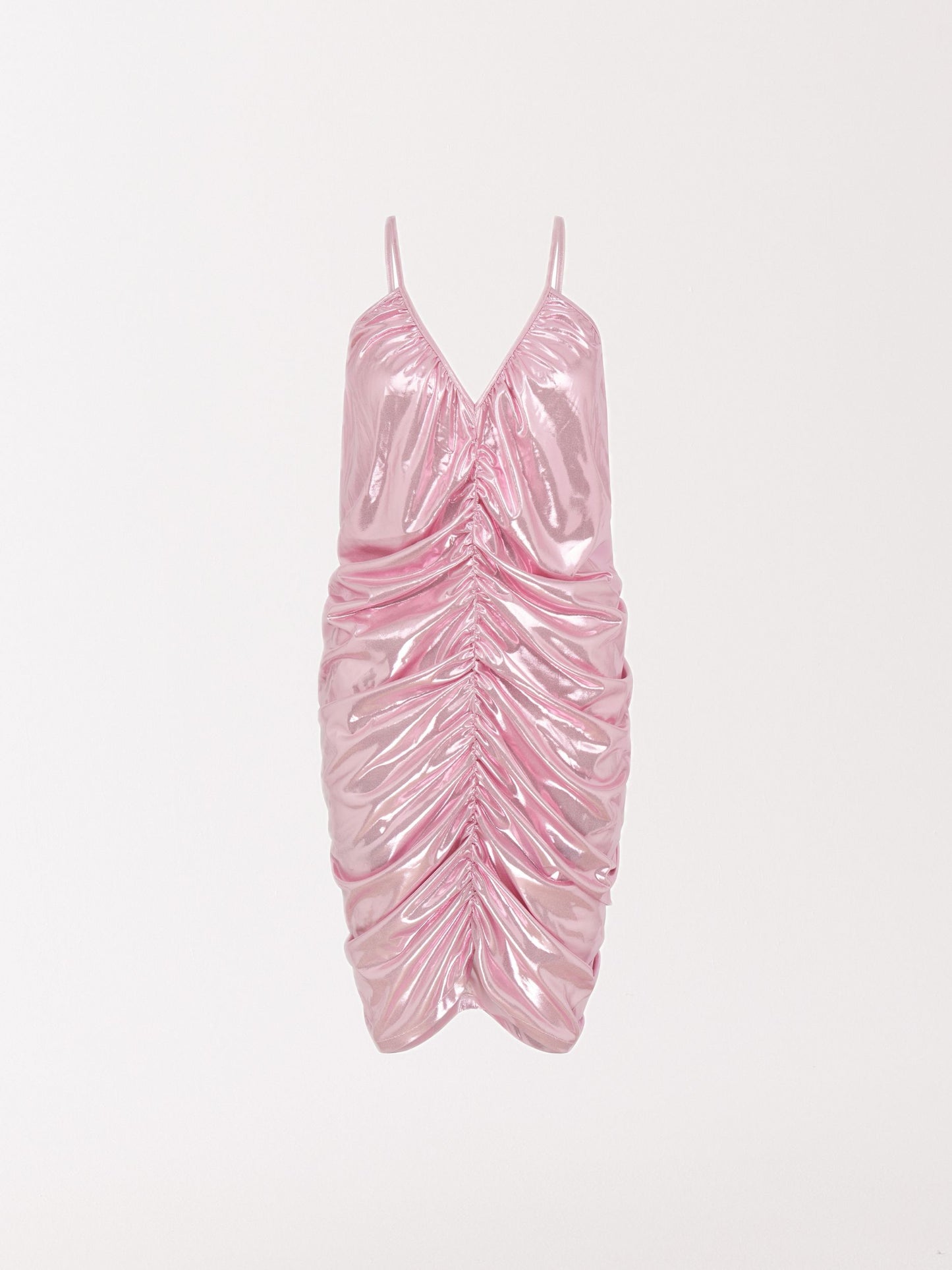 Metallic Ruched Mini Dress in Pink