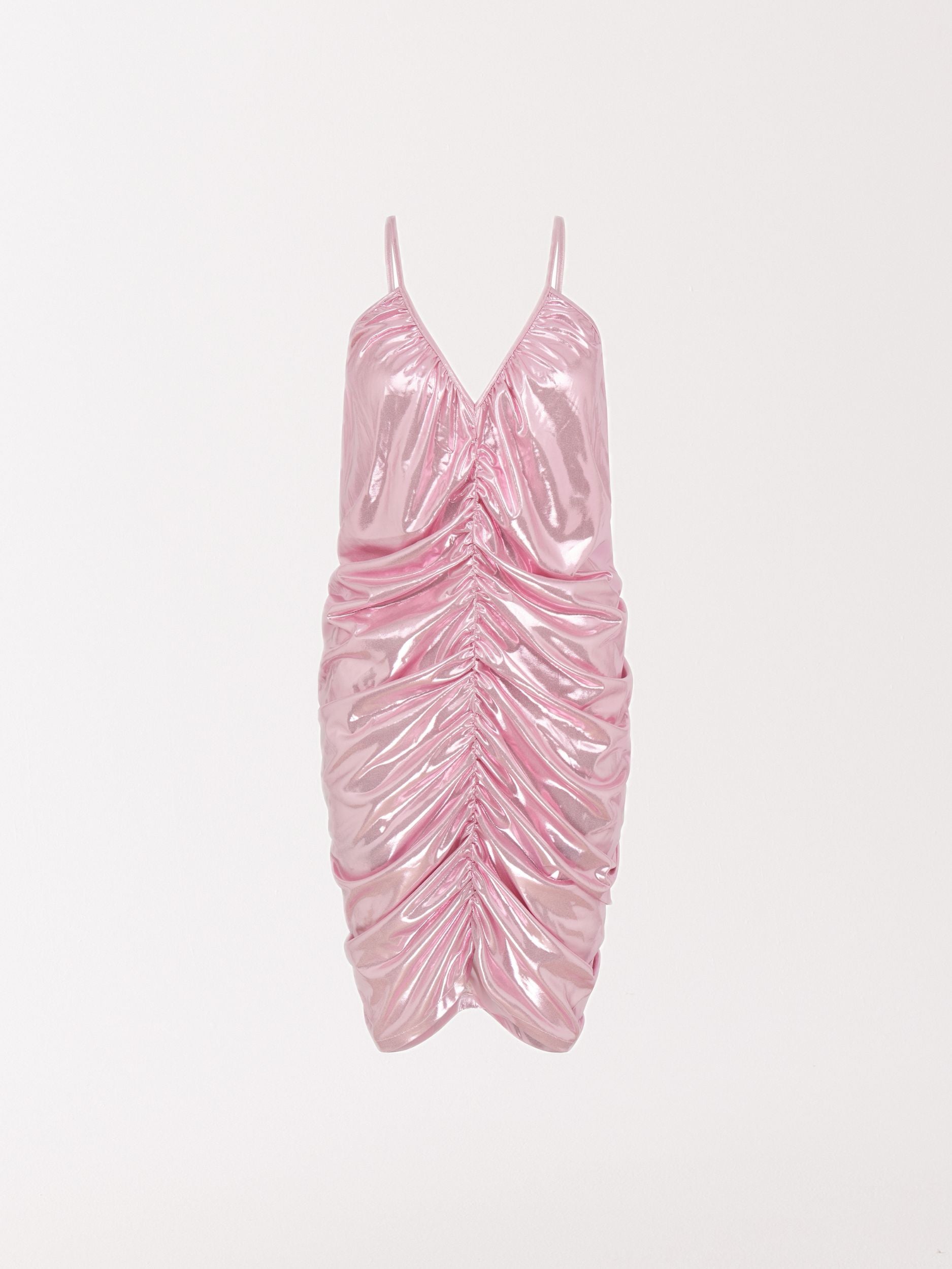 Metallic Ruched Mini Dress in Pink