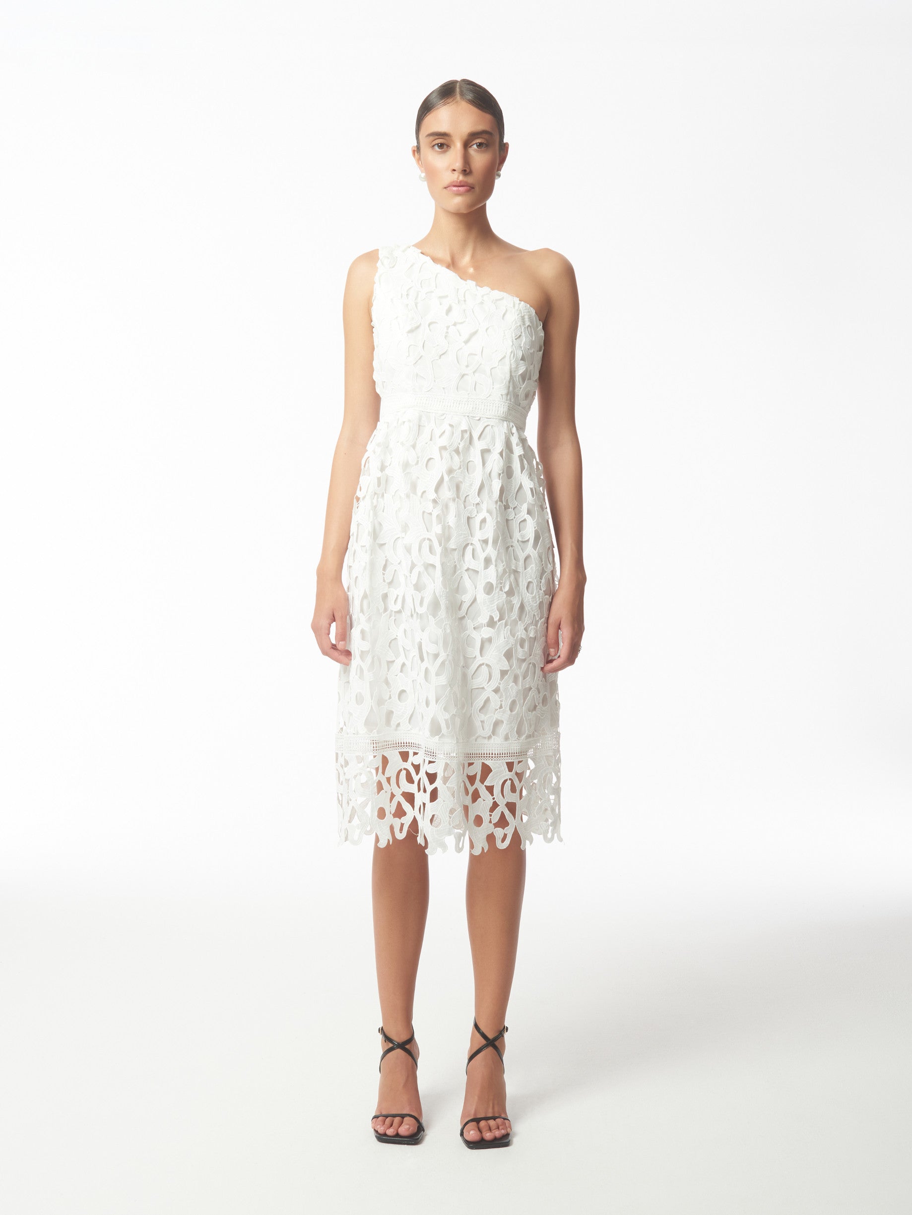 One Shoulder Lace Dress in White SOUR FIGS One Shoulder Lace Dress in White SOUR FIGS