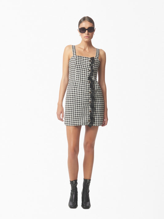 Ruffled Houndstooth Mini Dress