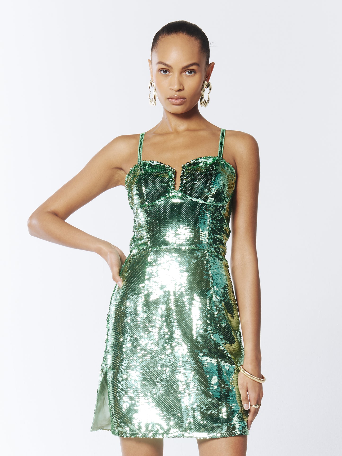 SOUR FIGS Sequined Mini Dress in Green Spring Rain