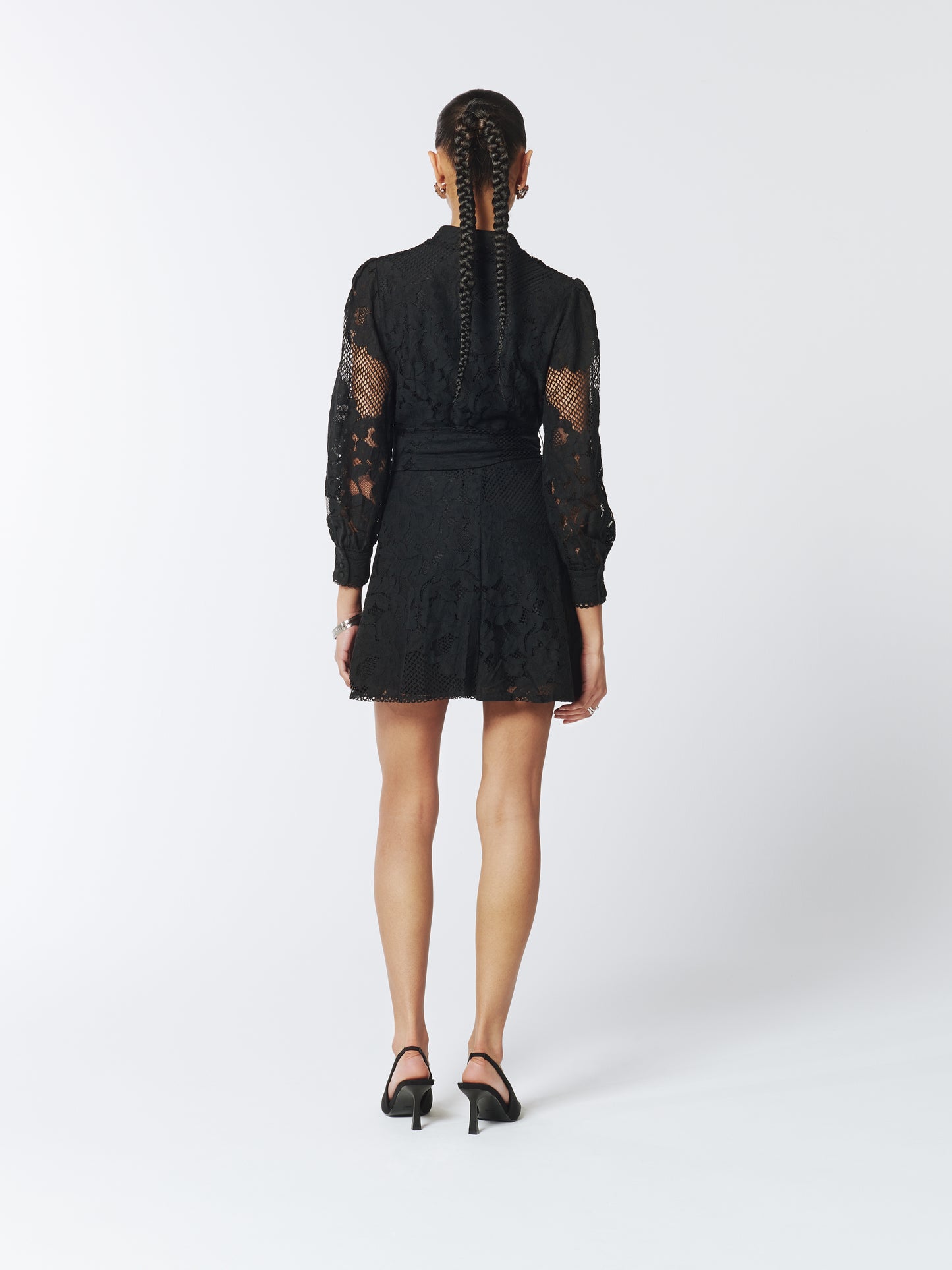 SOUR FIGS Sheer Lace Long Sleeve Mini Dress in Black