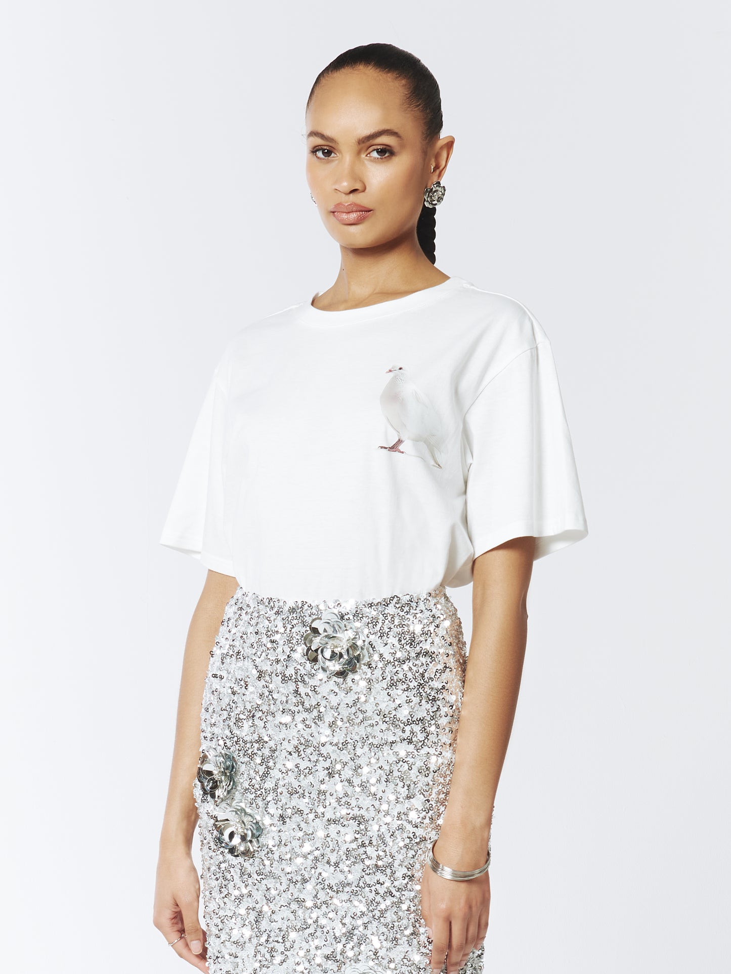 SOUR FIGS Standing Dove Print Unisex T-Shirt in White