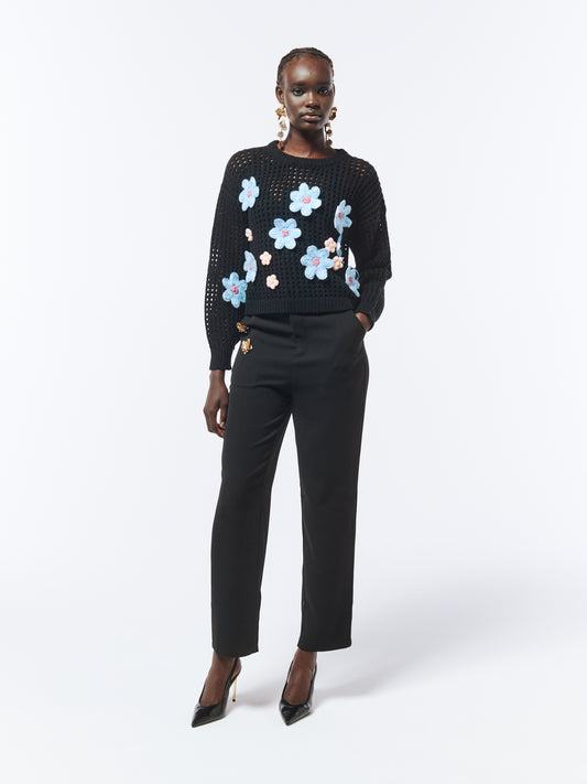 SOUR FIGS Daisy Detail Knit Jumper in Black
