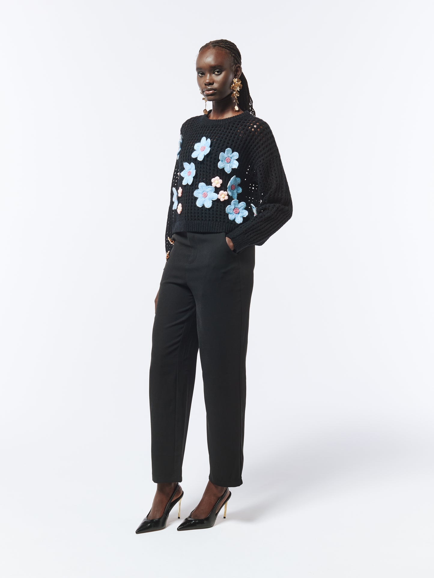 SOUR FIGS Daisy Detail Black Jumper