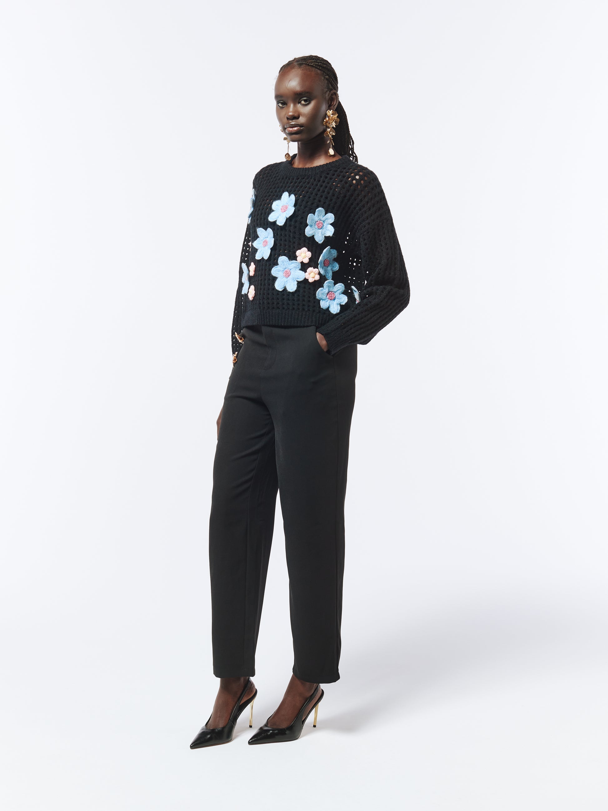 SOUR FIGS Daisy Detail Black Jumper