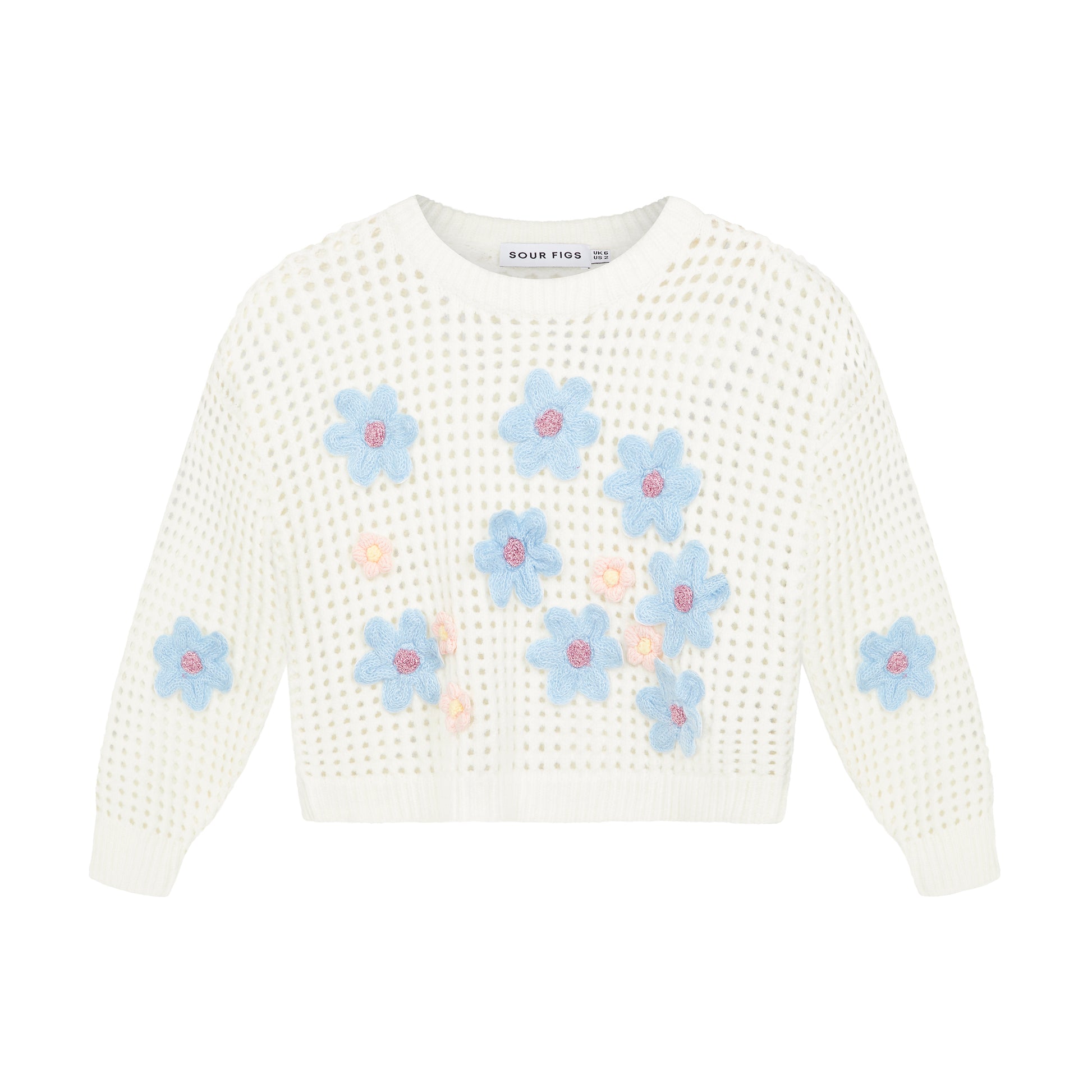 SOUR FIGS Daisy Detail Knit Jumper in White