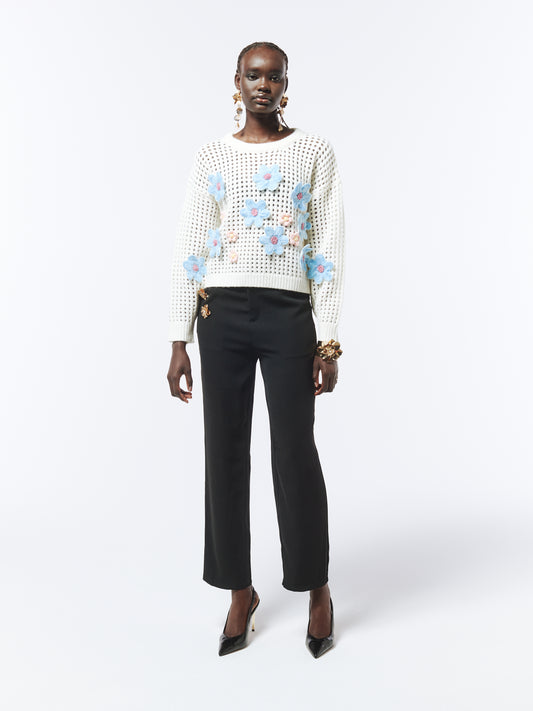 SOUR FIGS Daisy Detail Knit Jumper in White