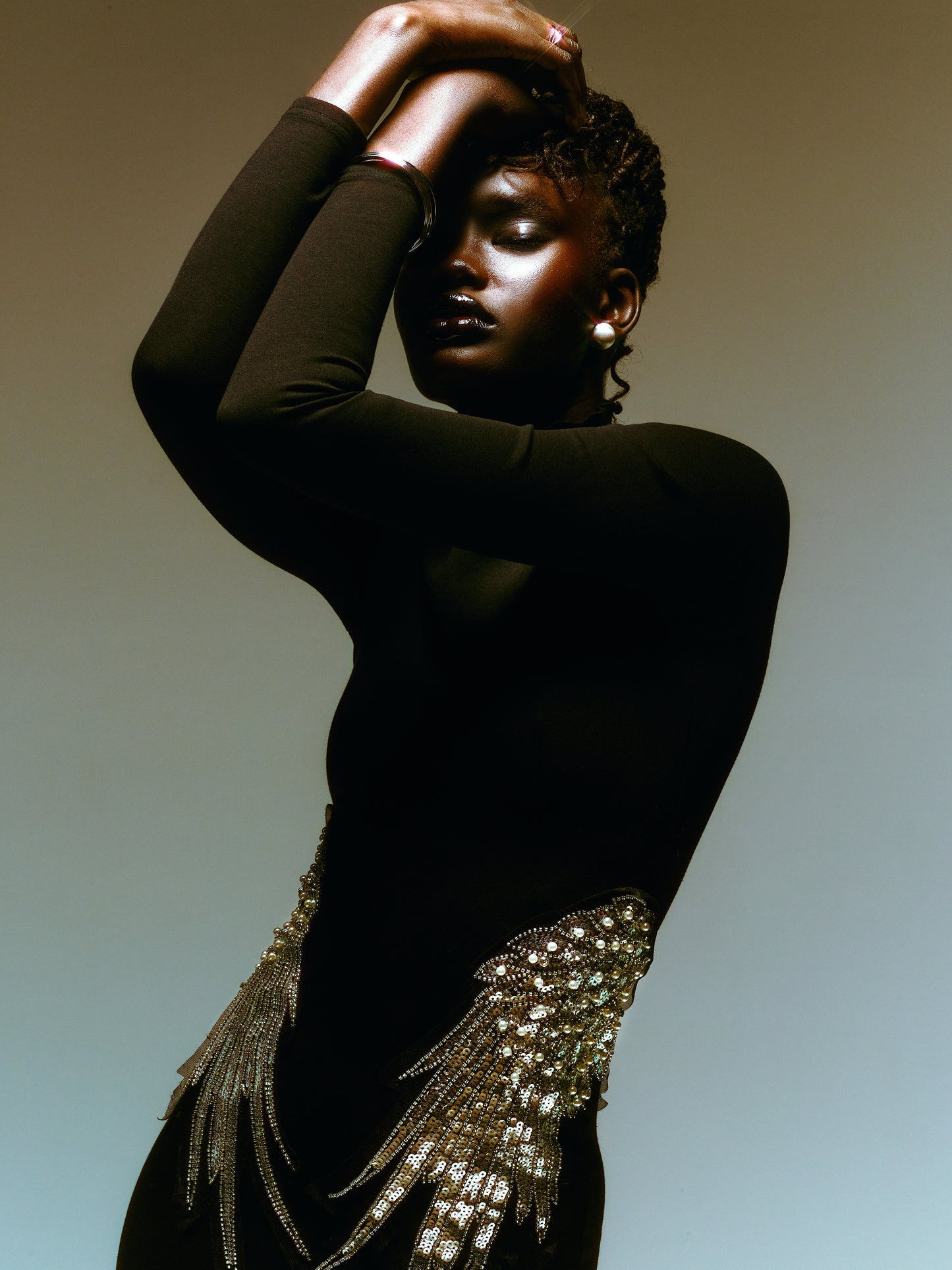 SOUR FIGS black sequin dress with wing embellishment