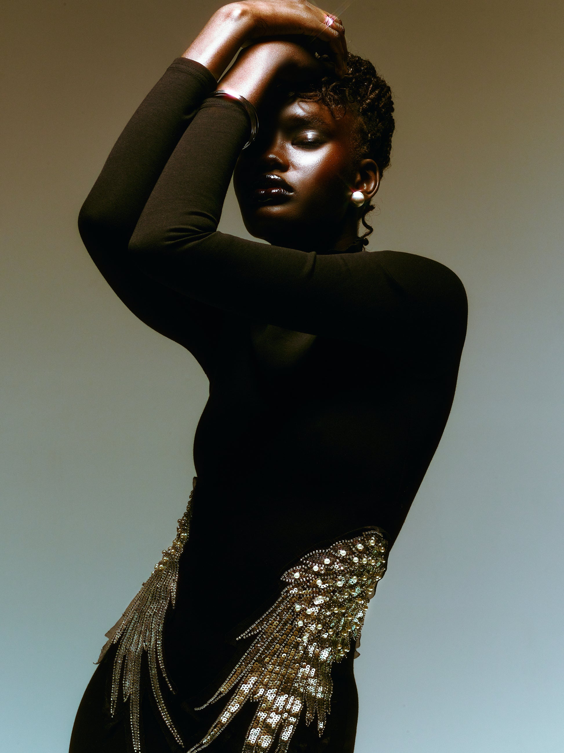 SOUR FIGS black sequin dress with wing embellishment