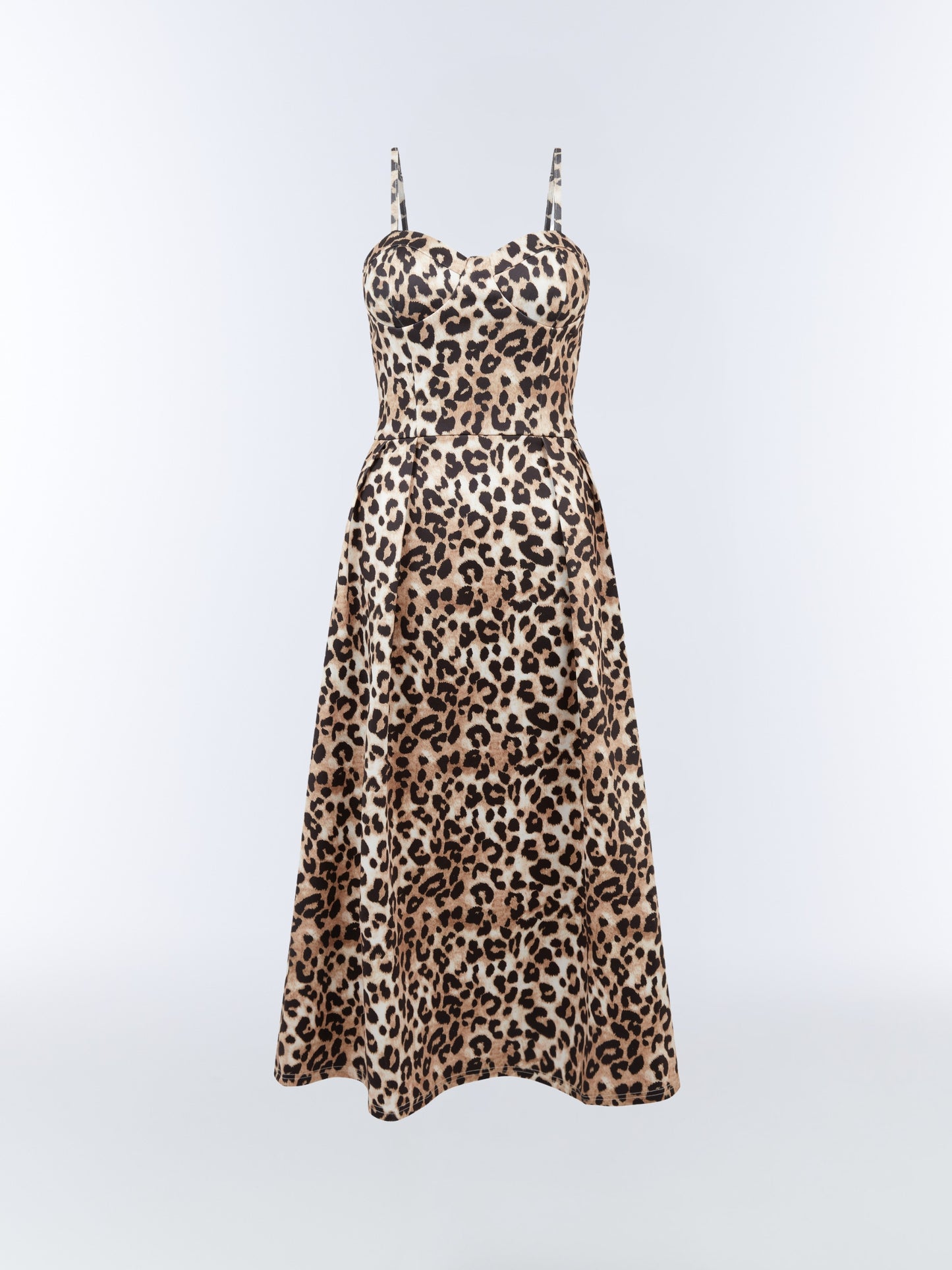 SOUR FIGS Leopard Print Midi Dress Champagne showing lustrous fabric and A-line shape