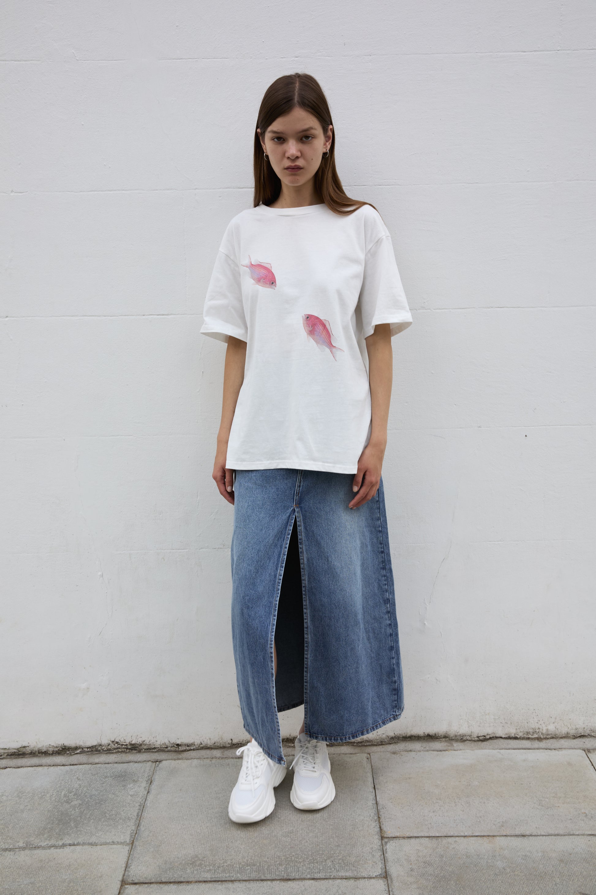 SOUR FIGS Pink Maomao Fish Duo Print Unisex T-Shirt in White