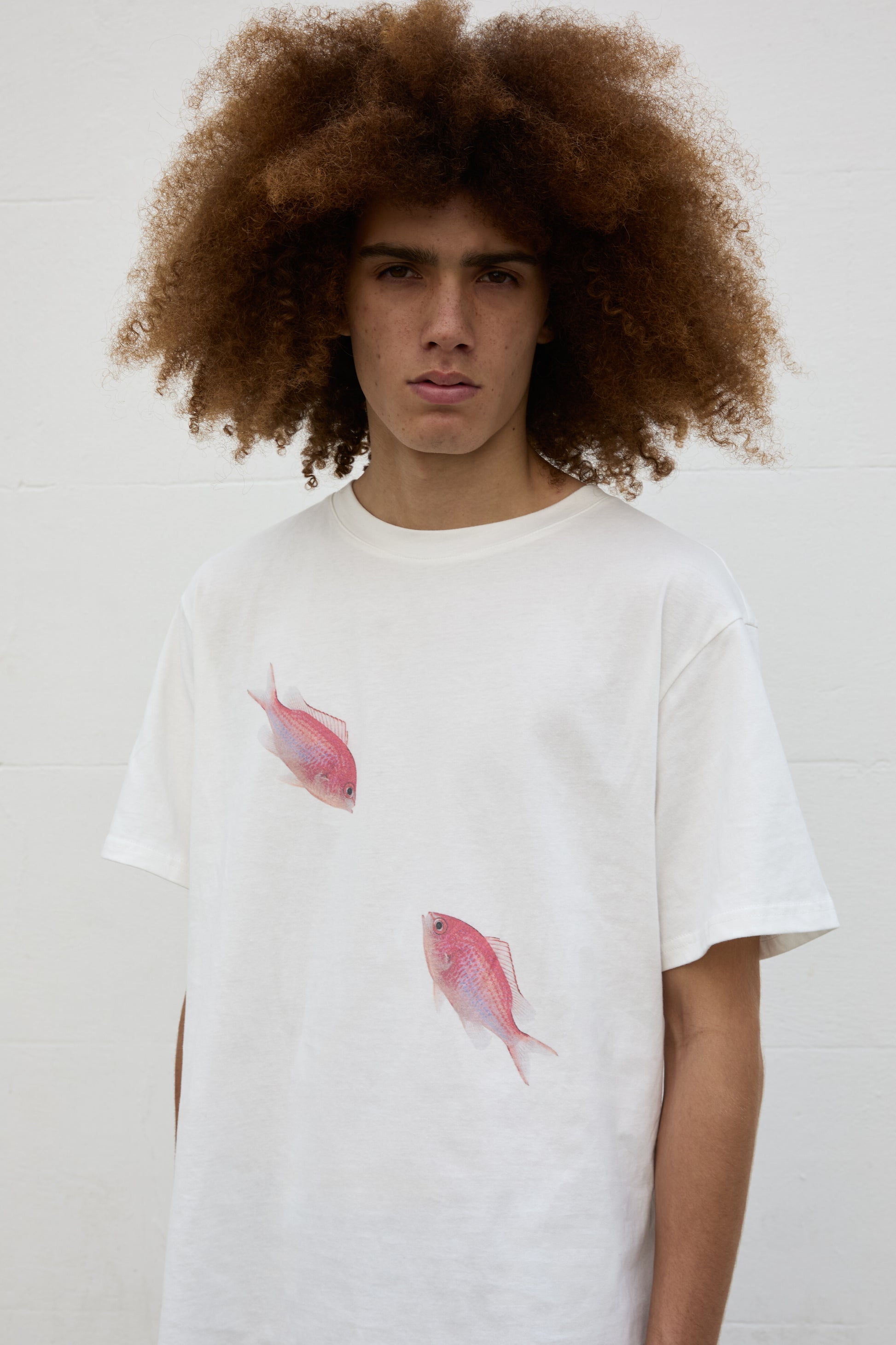 SOUR FIGS Pink Maomao Fish Duo Print Unisex T-Shirt in White