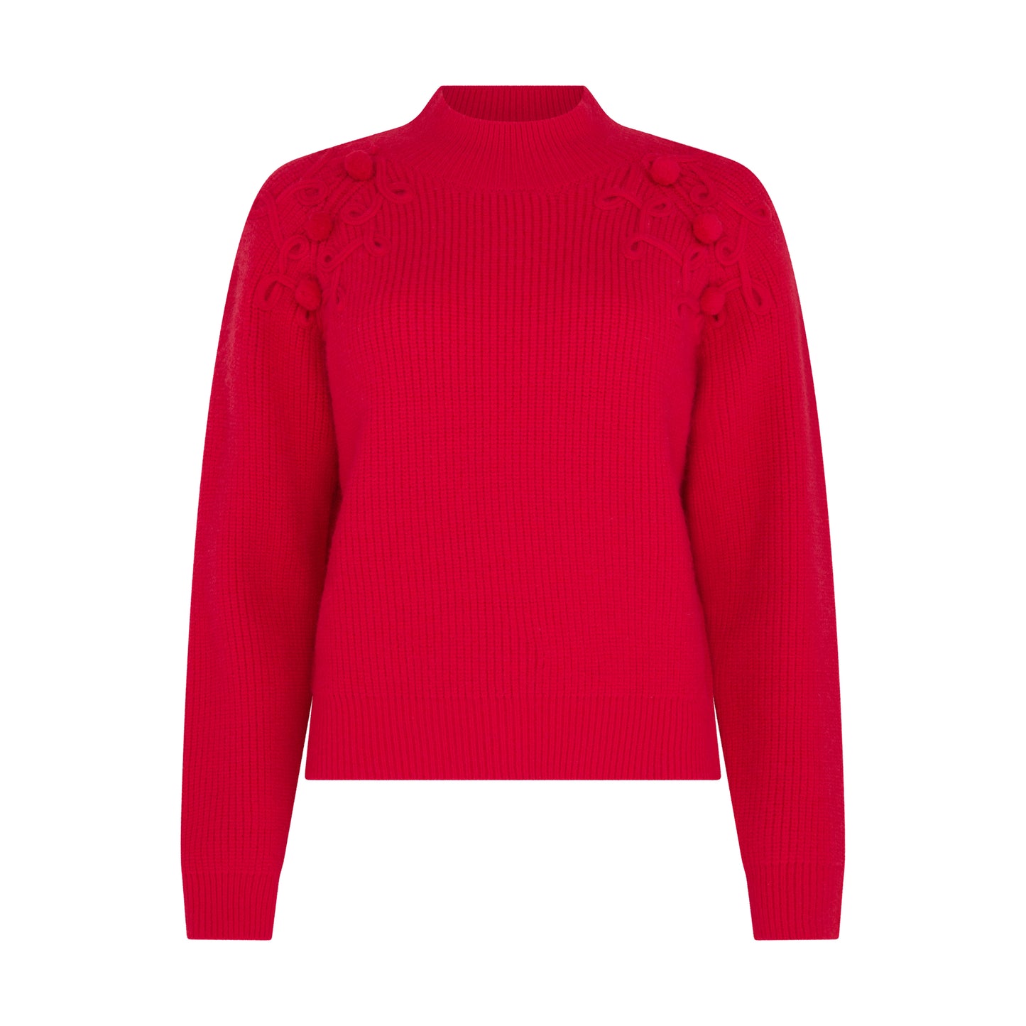 Flat studio image of Shoulder-Detail Bobble-Knit Jumper in Crimson Red from SOUR FIGS