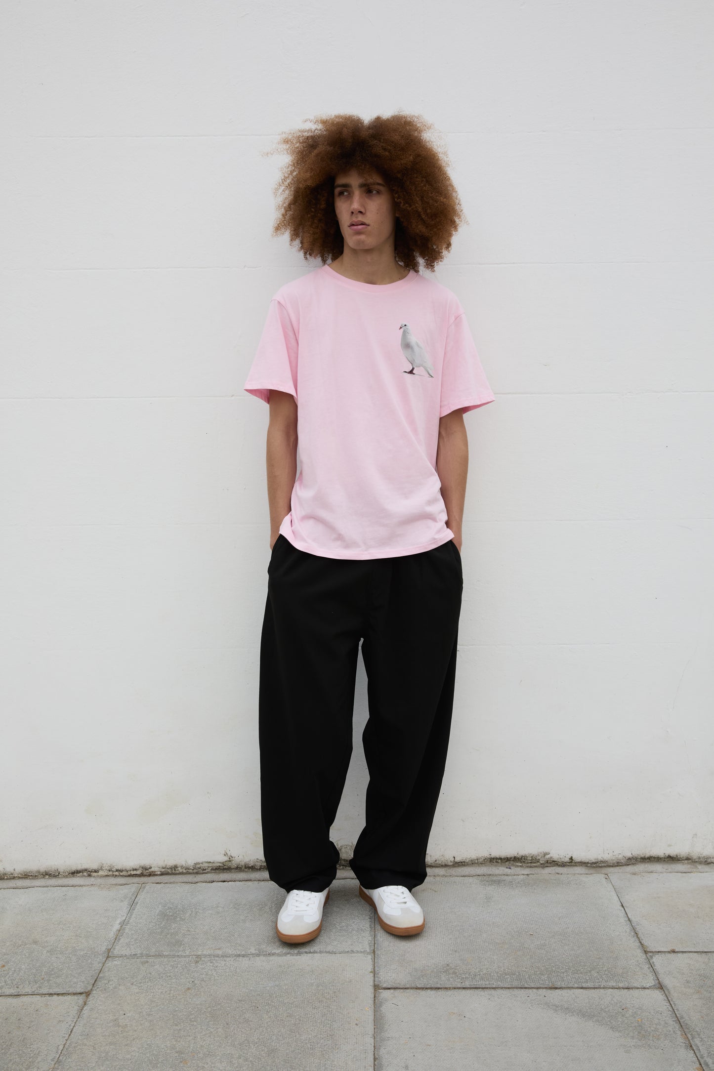 SOUR FIGS Standing Dove Print Unisex T-Shirt in Pink