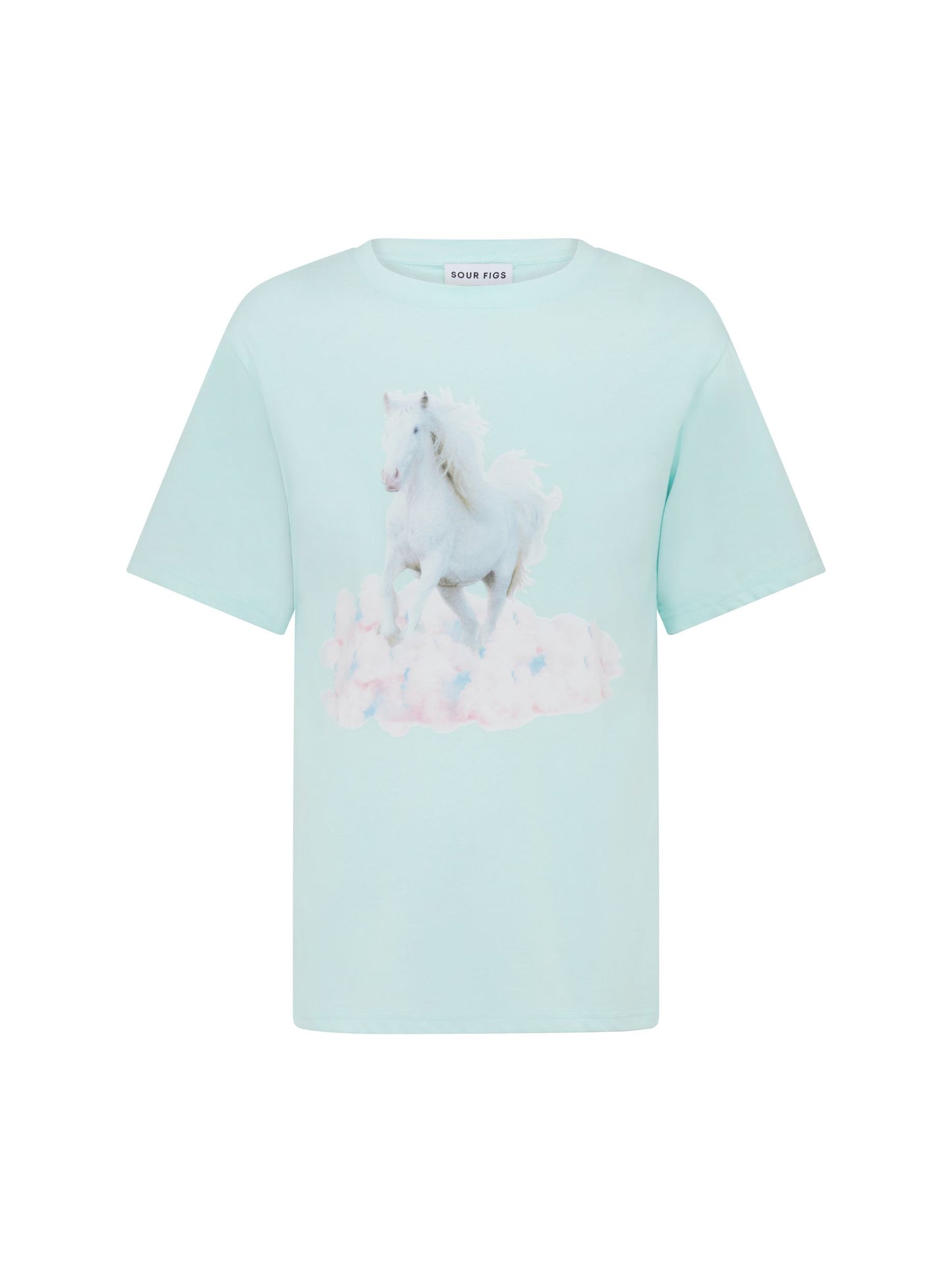 SOUR FIGS White Horse Print Unisex T-Shirt in Light Mint Green