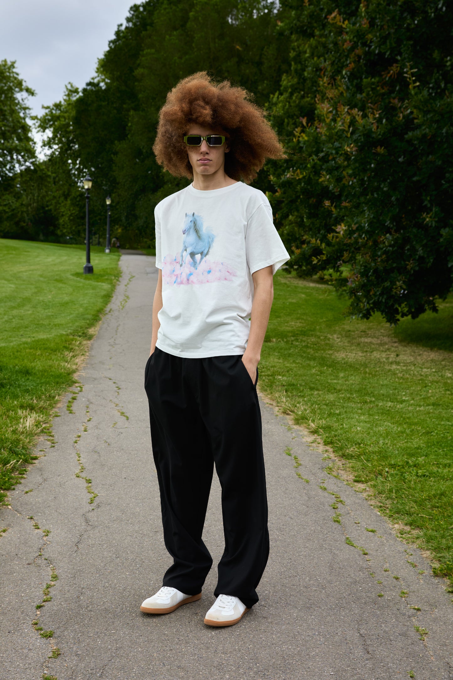 SOUR FIGS White Horse Print Unisex T-Shirt in White