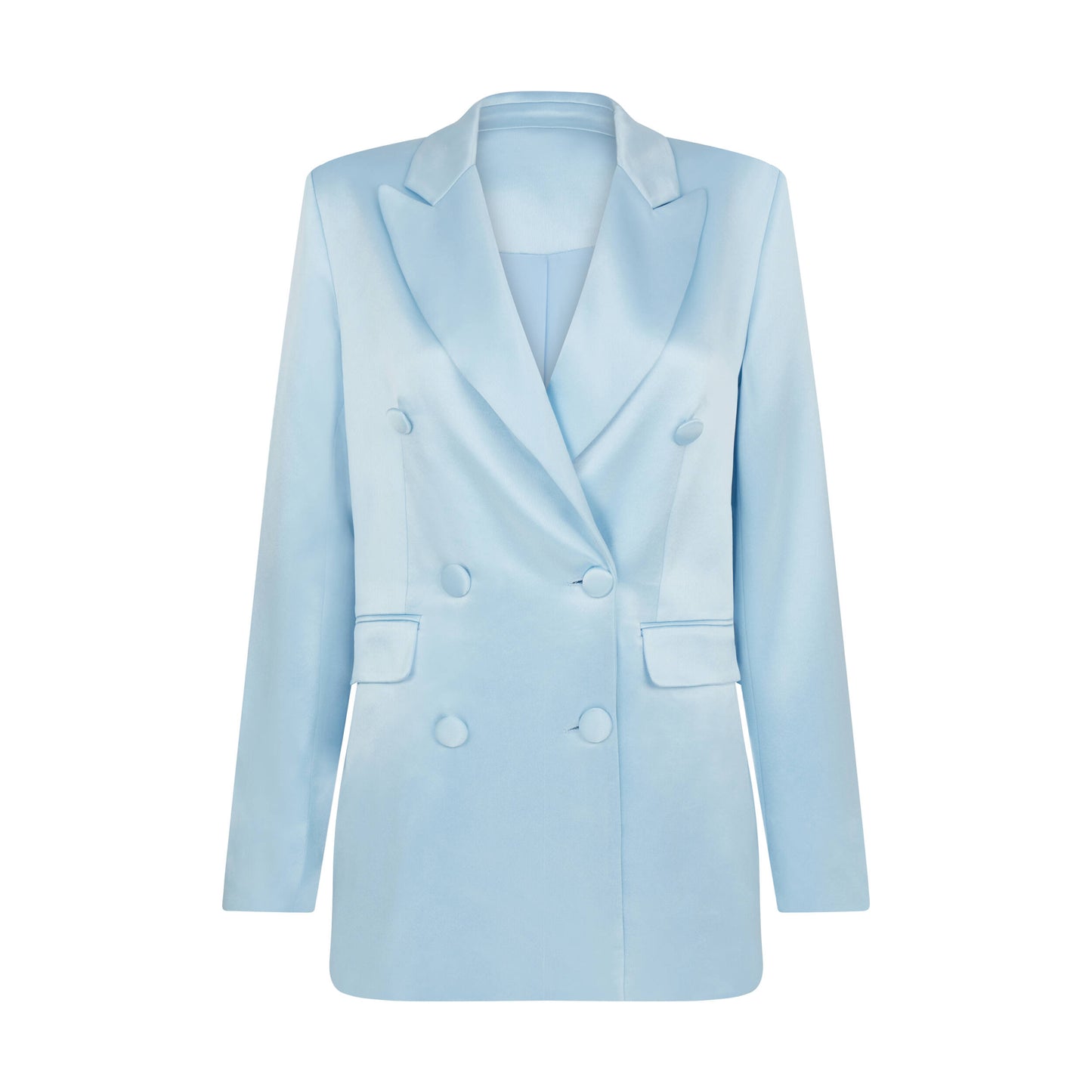 Satin Double-Breasted Blazer Jacket in Baby Blue