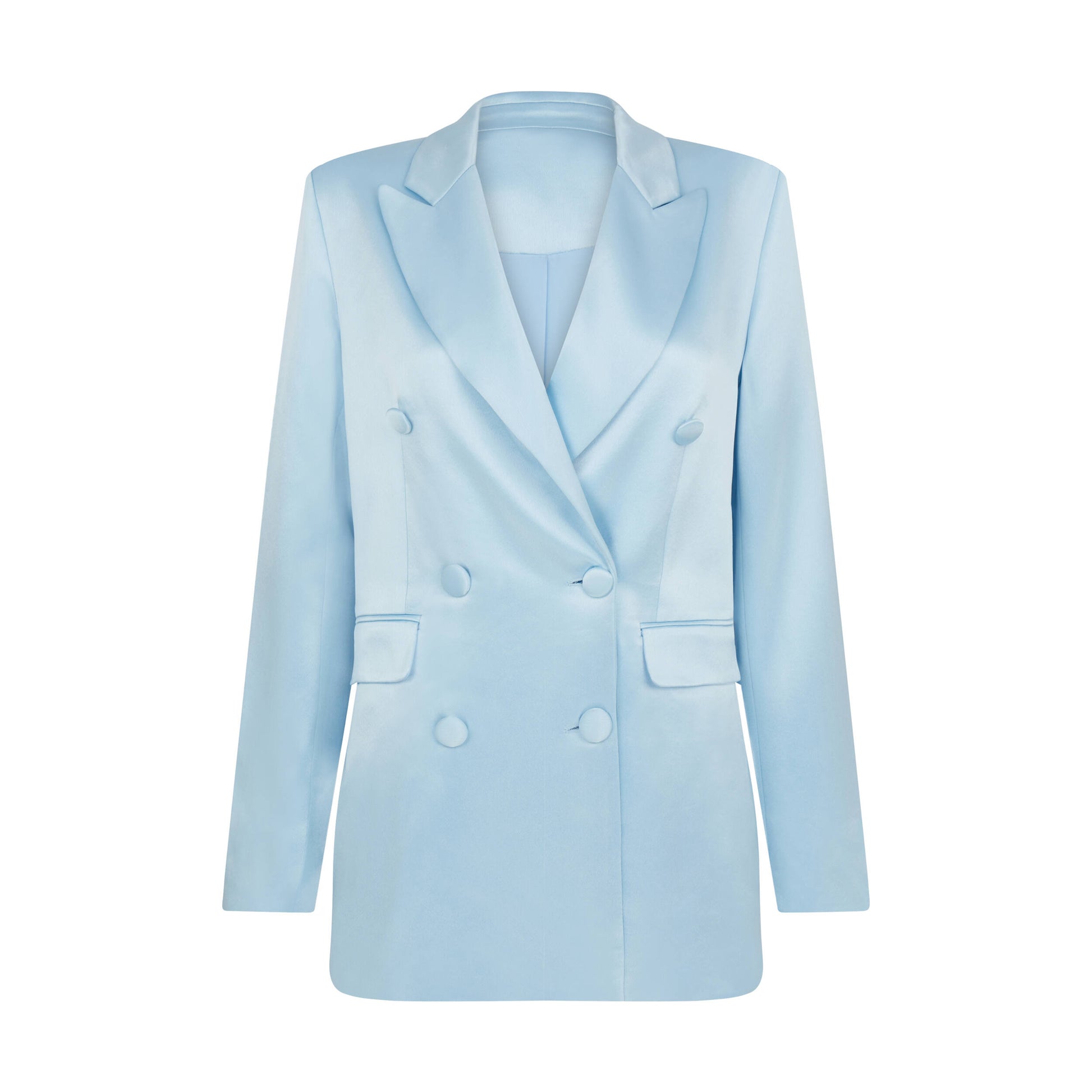 Satin Double-Breasted Blazer Jacket in Baby Blue