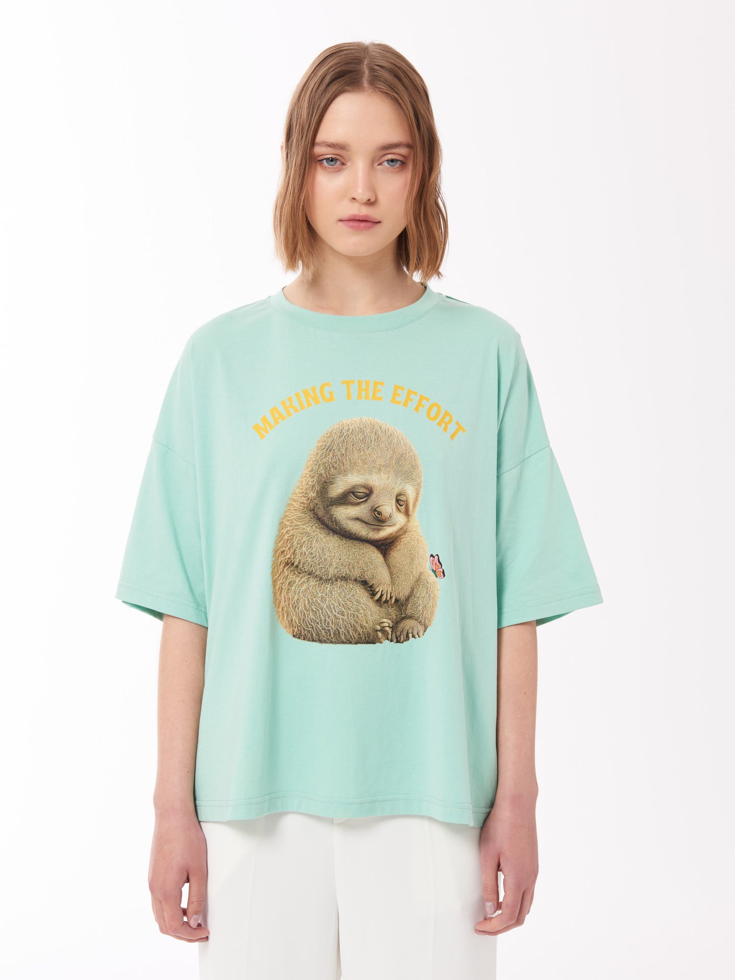 Sloth Print Unisex T-Shirt in Light Mint Green