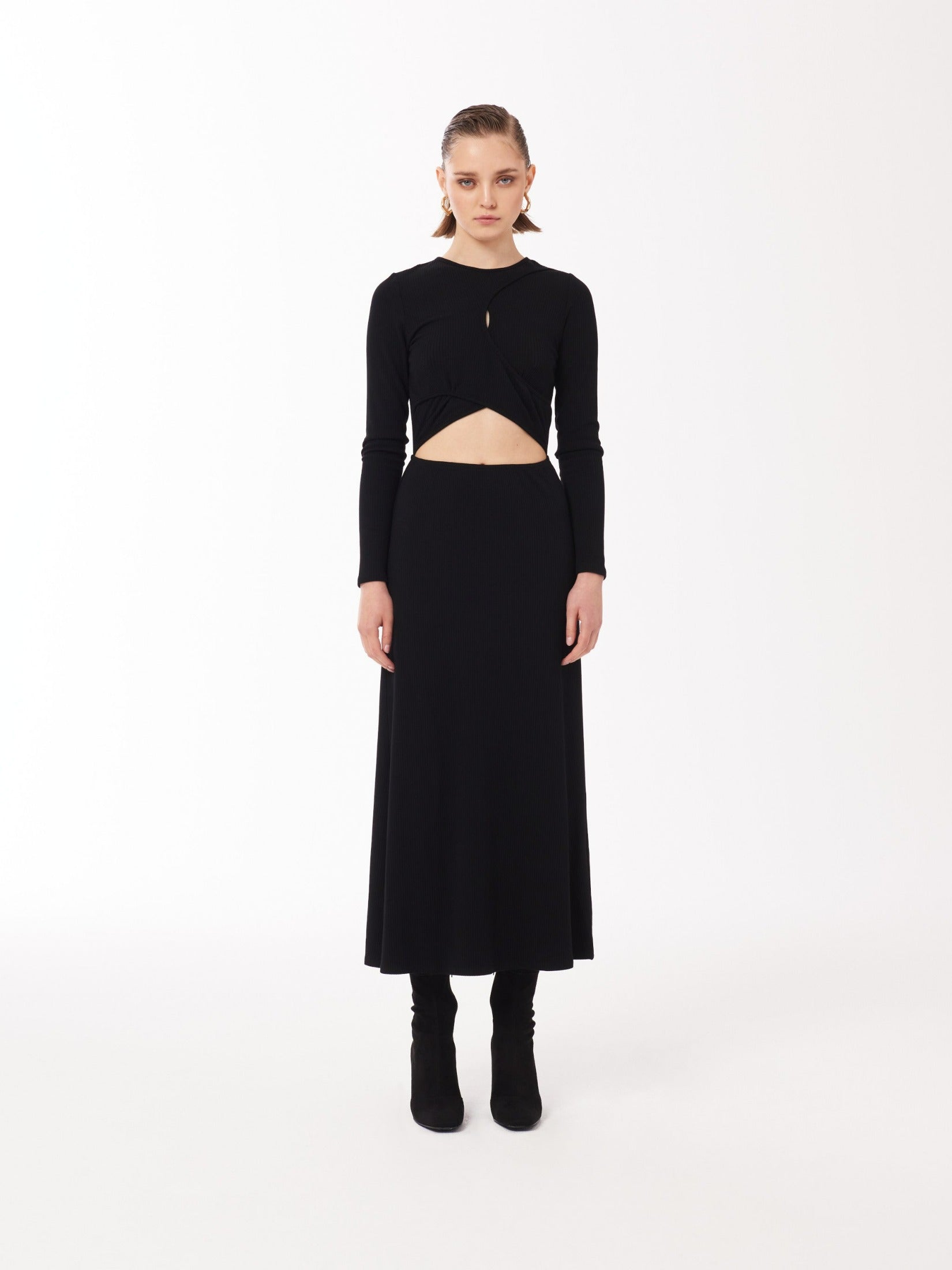 cross front cut out dress Black Double Layer Cross Front Cut Out Mini Dress