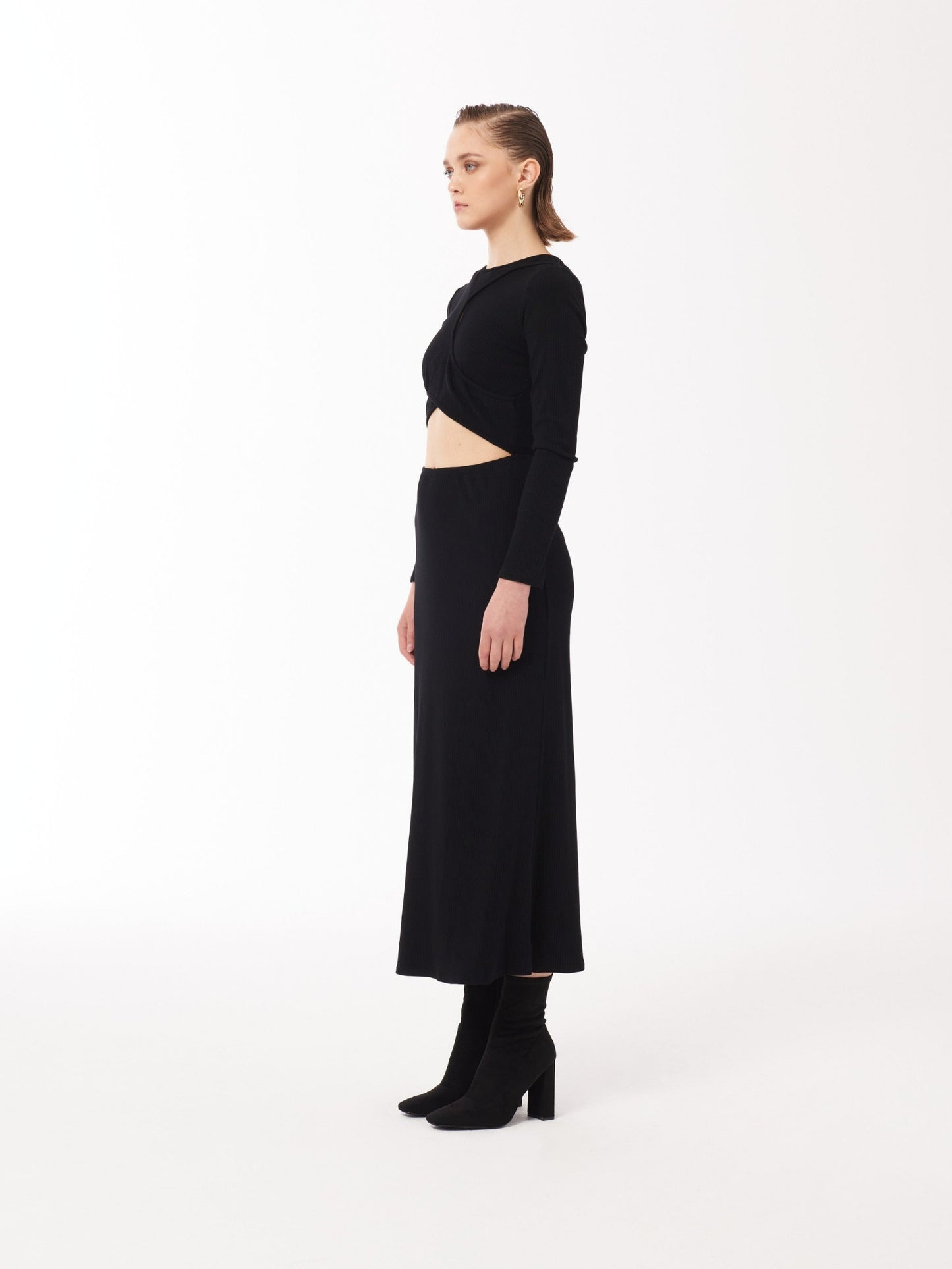 Sour Figs Cross Front Cut-Out Midi Dress in Black