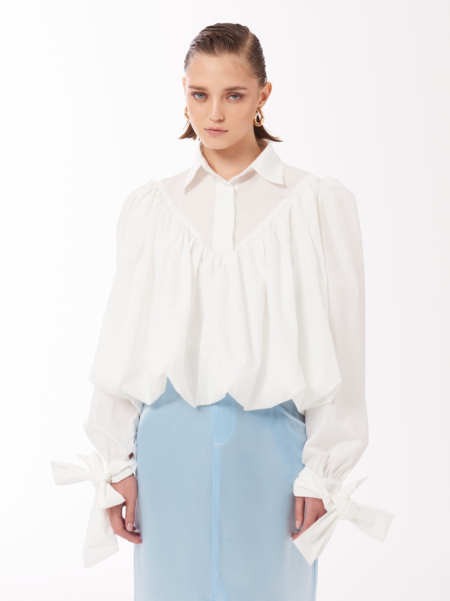 Sour Figs Volume-pleated Puff Sleeves Tie Cuff Shirt i