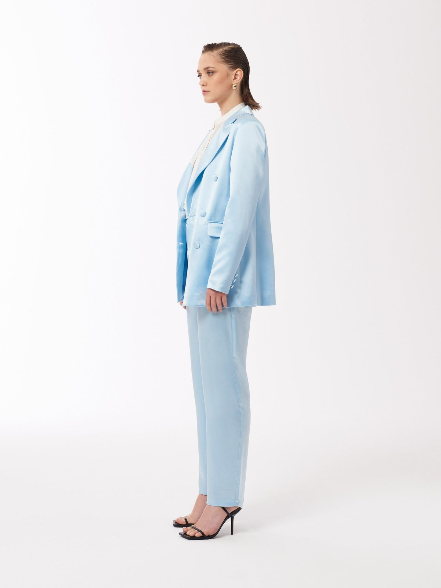 Baby Blue Satin Suit Jacket Blazer