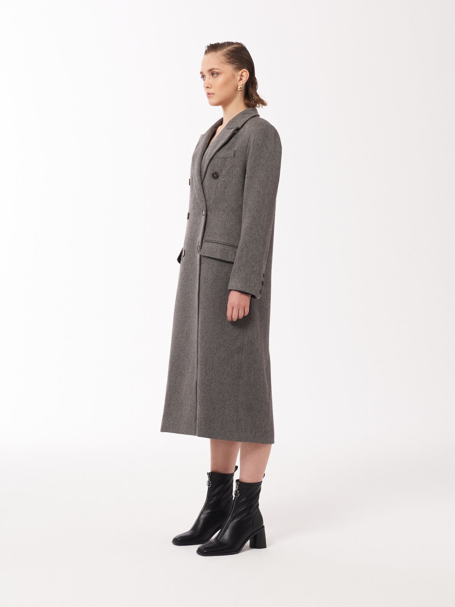 Peak-lapels Double-breasted grey winter coat