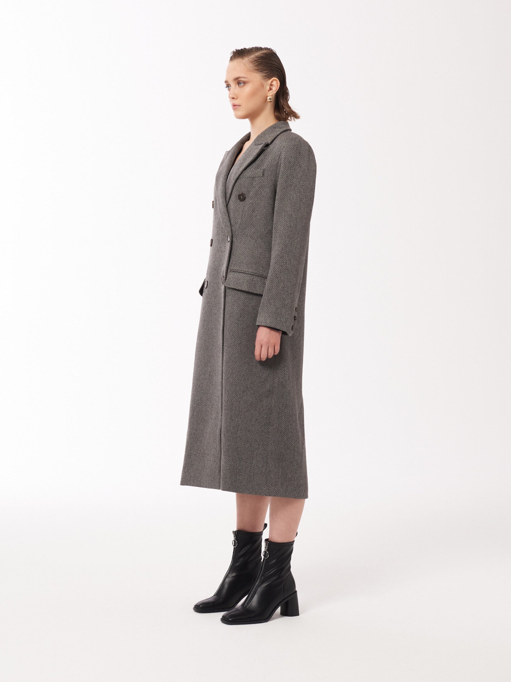 Peak-lapels Double-breasted grey winter coat