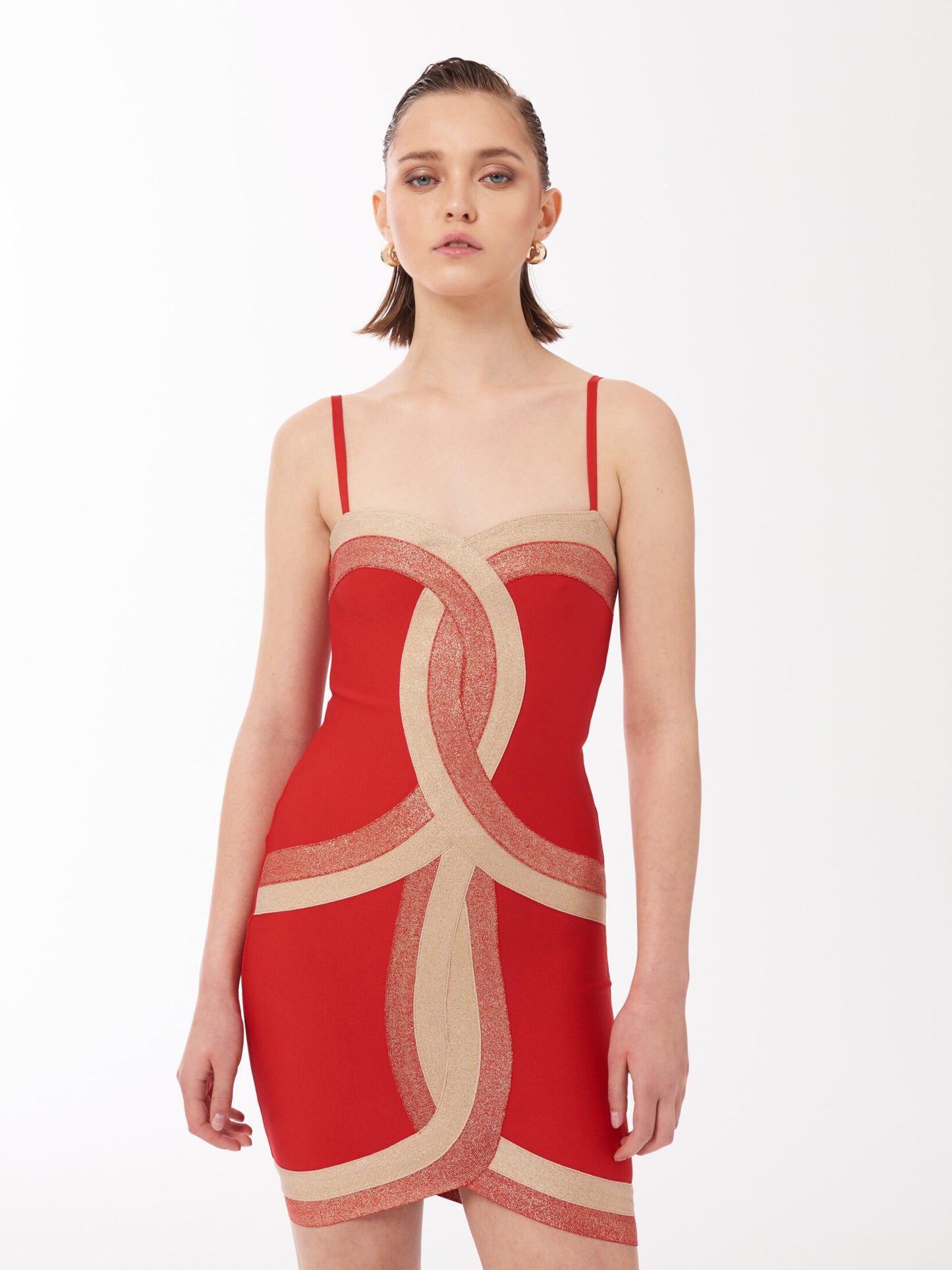 Sour Figs Red metallic Bandage Mini Dress